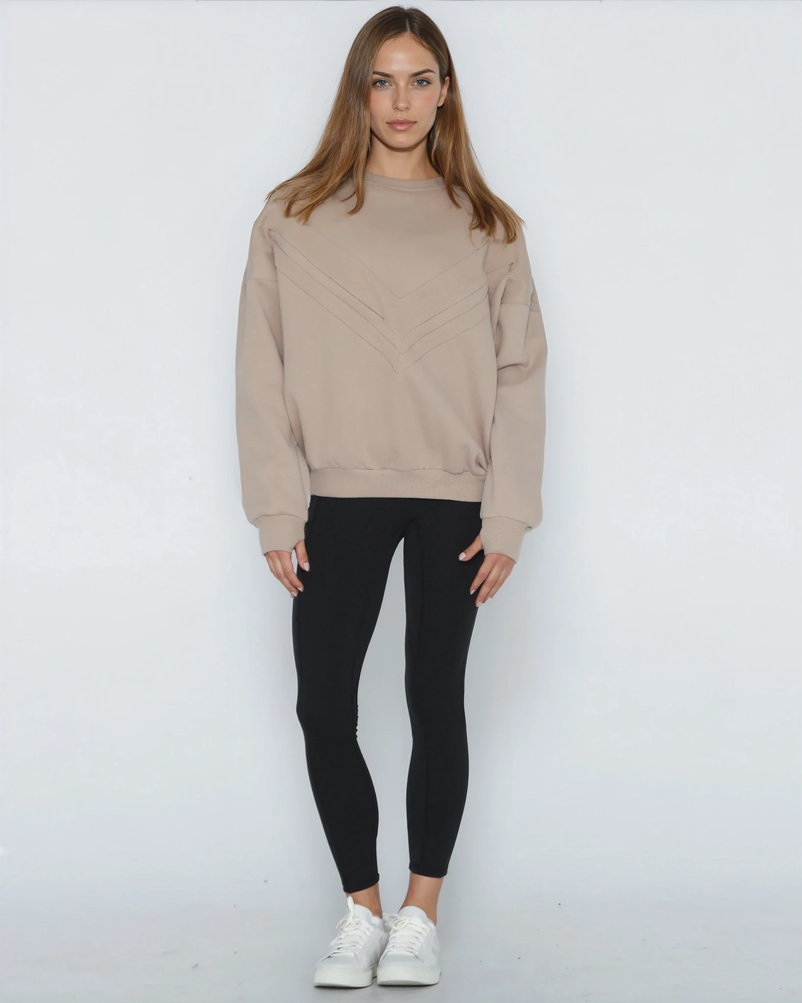 Isabella Oversized organic cotton nursing and pregnancy sweatshirt, sweat and milk, sand stone color, front shot full body