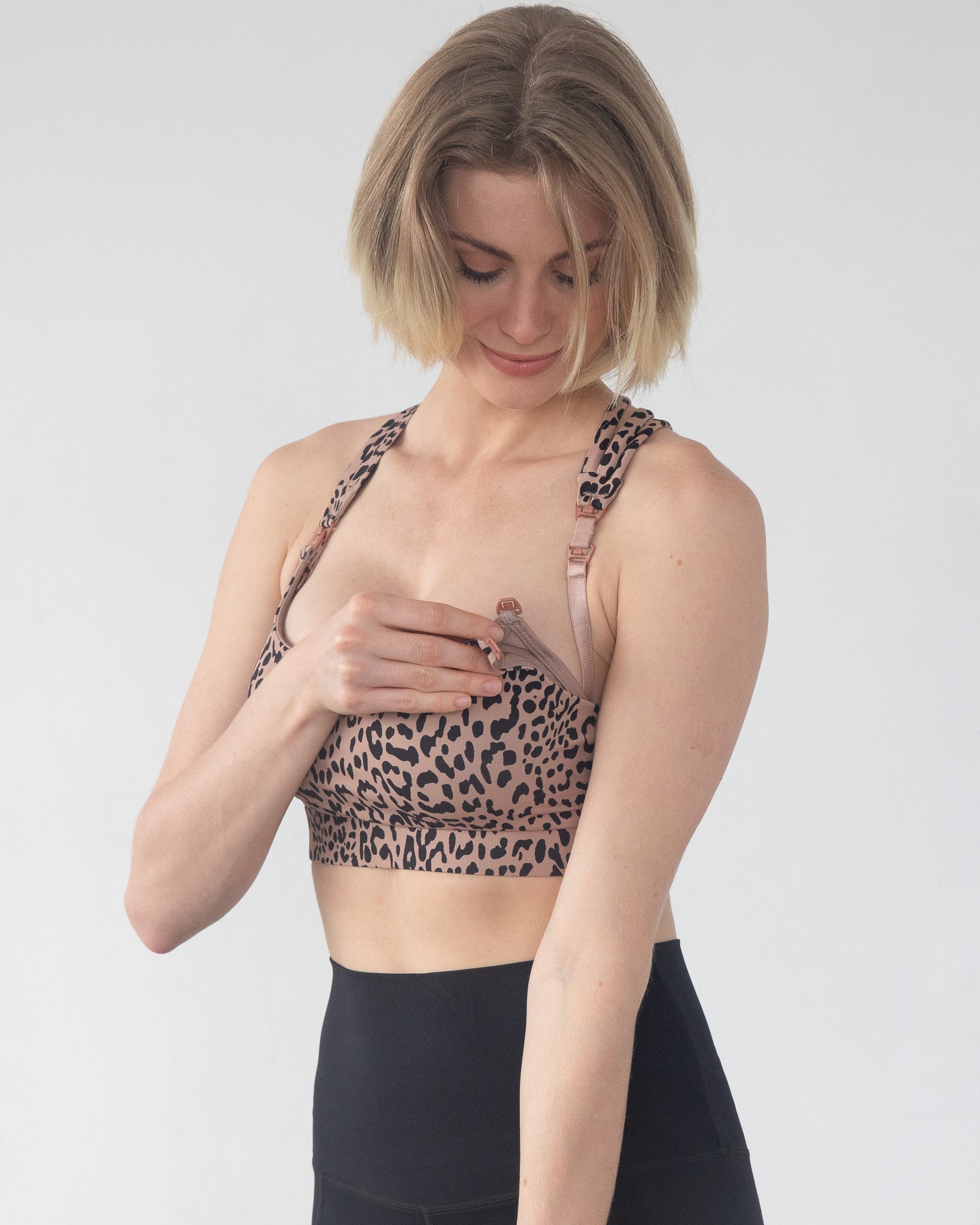 Chloe 4 Running Nursing Sports Bra, Brown leopard, large chested, sweat and milk