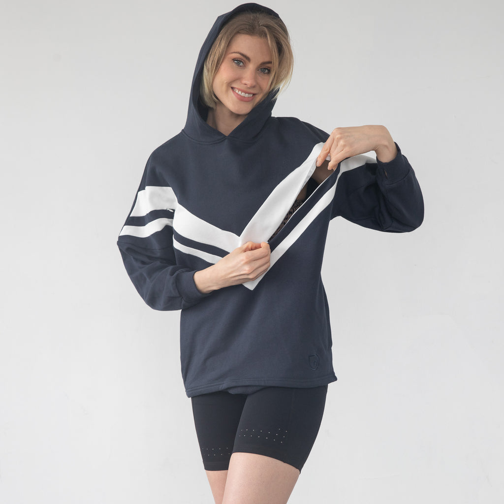 Organic cotton oversized nursing and maternity hoodie, invisible zipper, sweat and milk