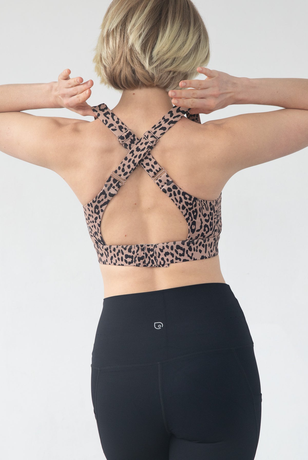 Venice 5 high impact nursing & pumping sports bra, large chested, brown leopard, sweat and milk