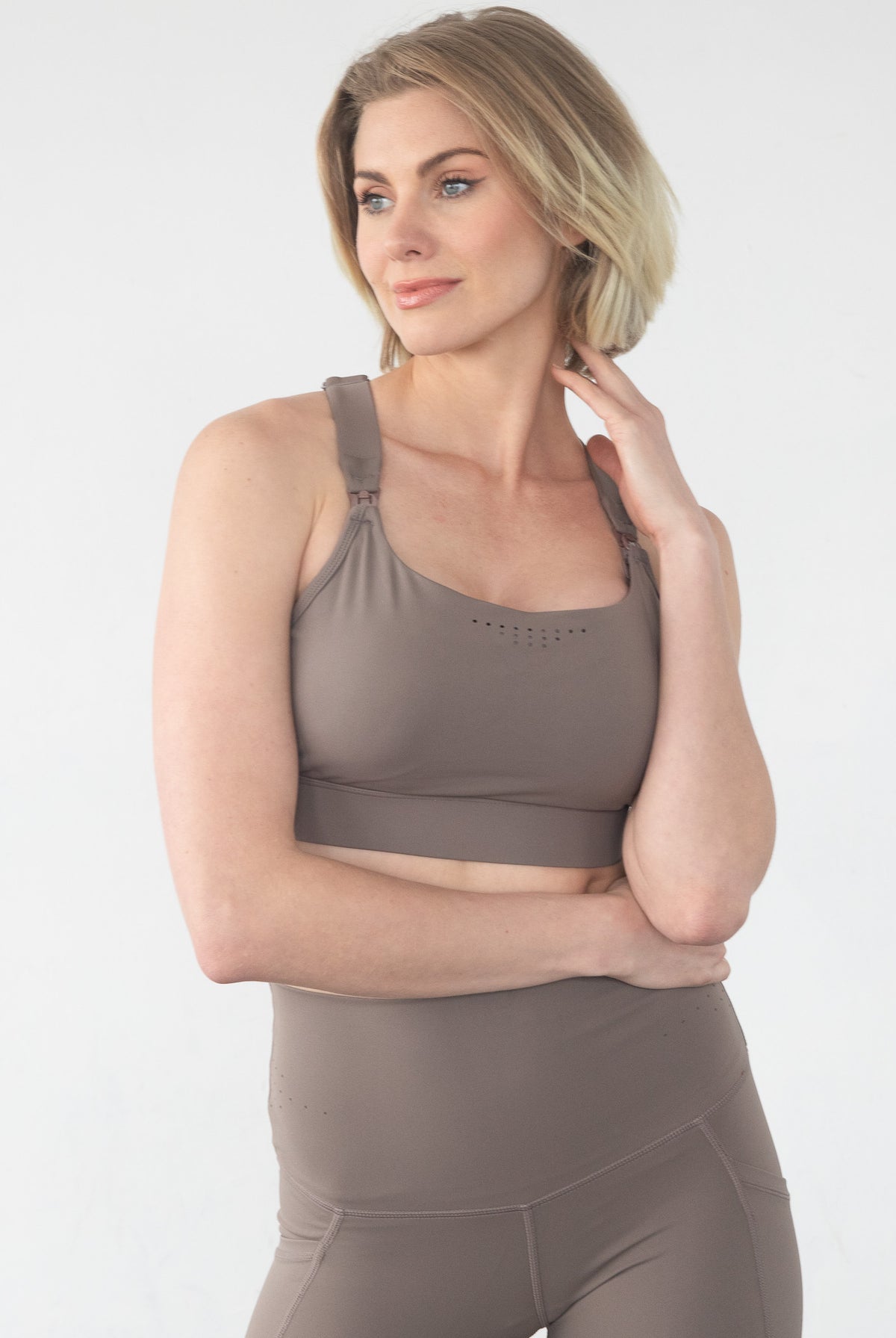 Venice 5 High Impact Nursing and Pumping sports bra, brown, sweat & milk, large chested