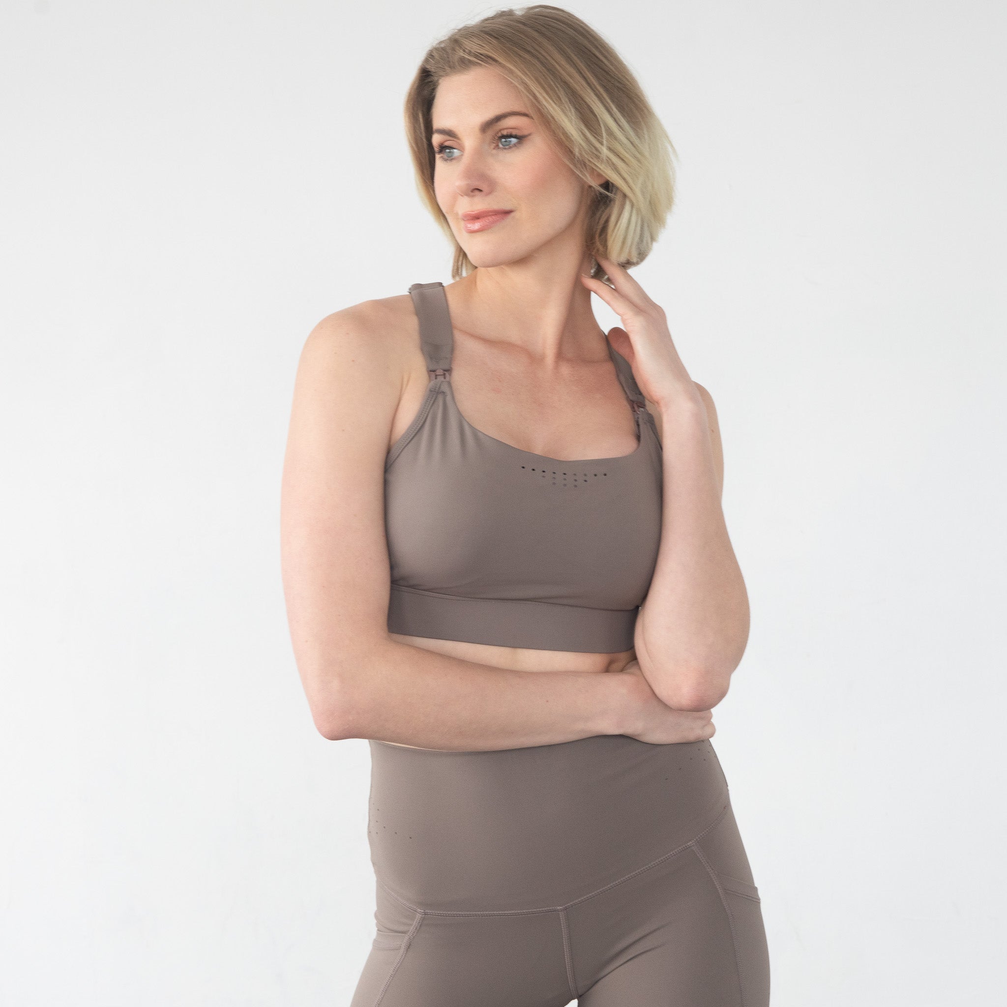 Venice 5 High Impact Nursing and Pumping sports bra, brown, sweat & milk, large chested
