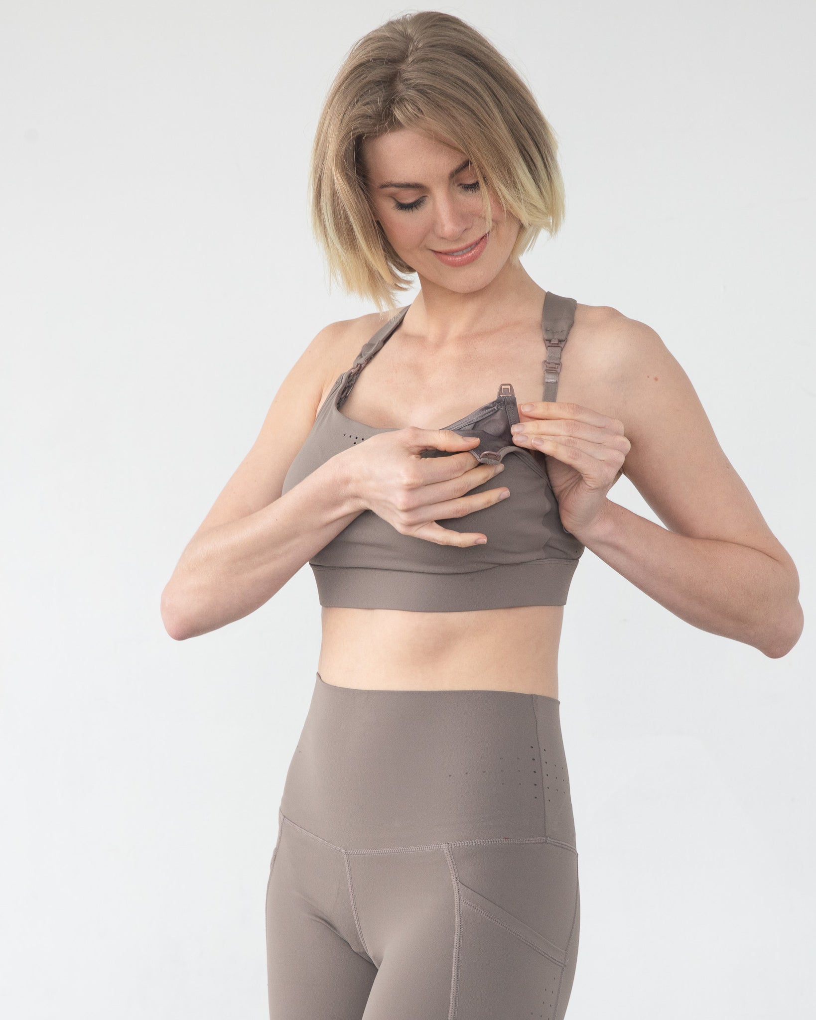 Venice 5 High Impact Nursing and Pumping sports bra, brown, sweat & milk, large chested