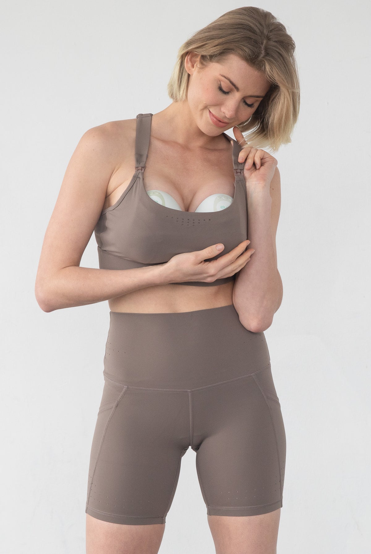Venice 5 High Impact Nursing and Pumping sports bra, brown, sweat & milk, large chested