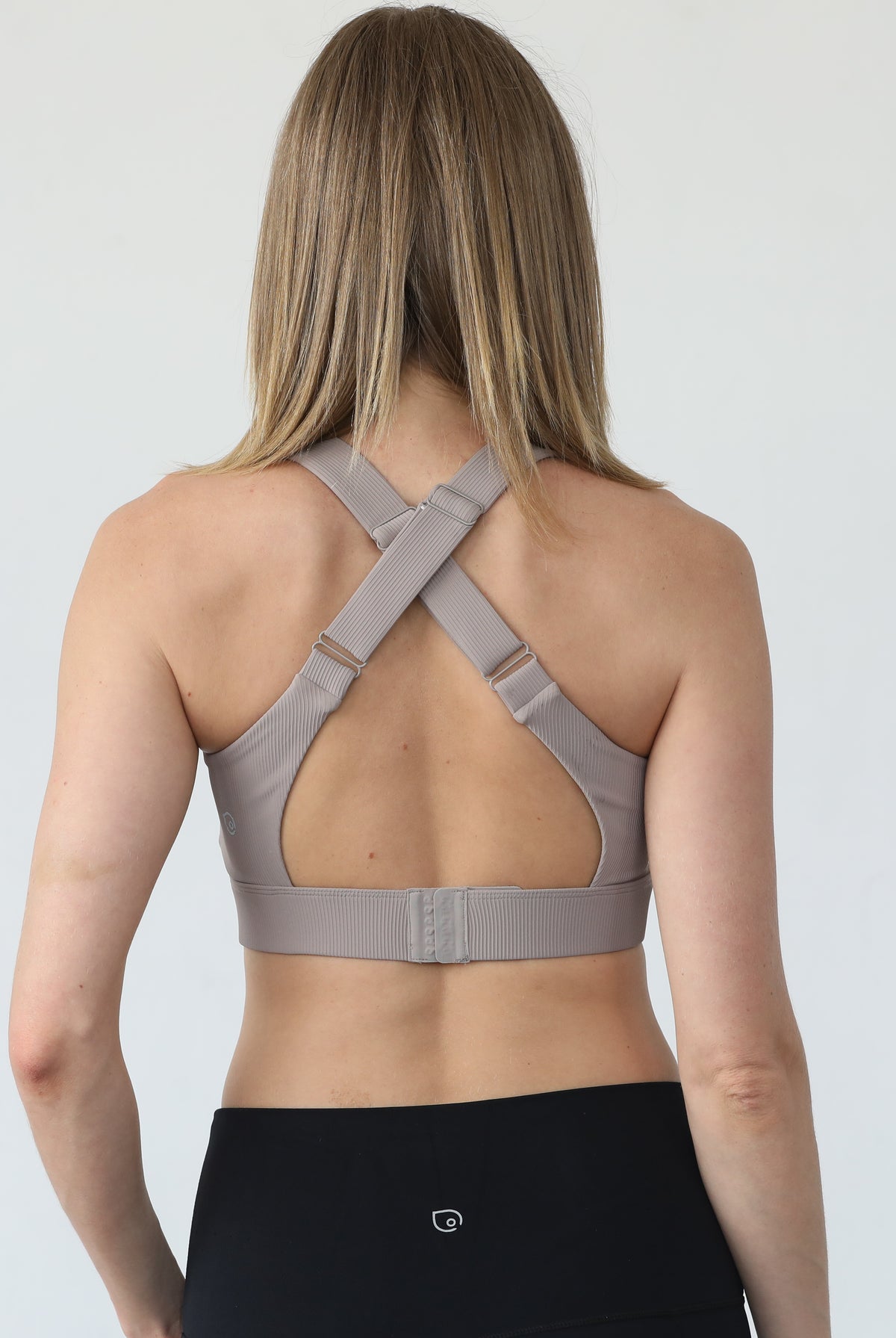 Venice 3 high impact nursing and pumping sports bra, back shot, ribbed chai, large chest, big cups, sweat and milk