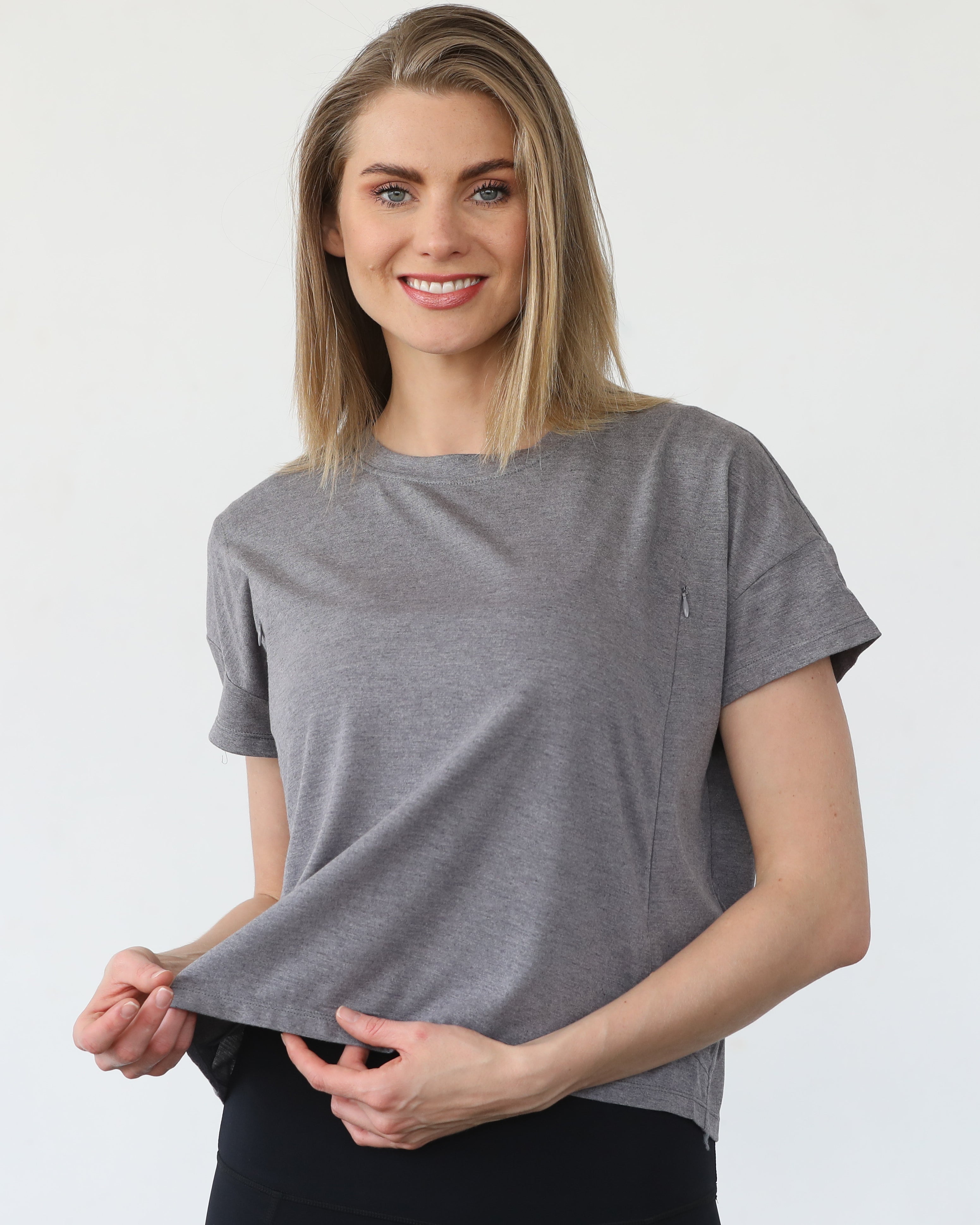 Abigail nursing short sleeve, gray, sweat and milk
