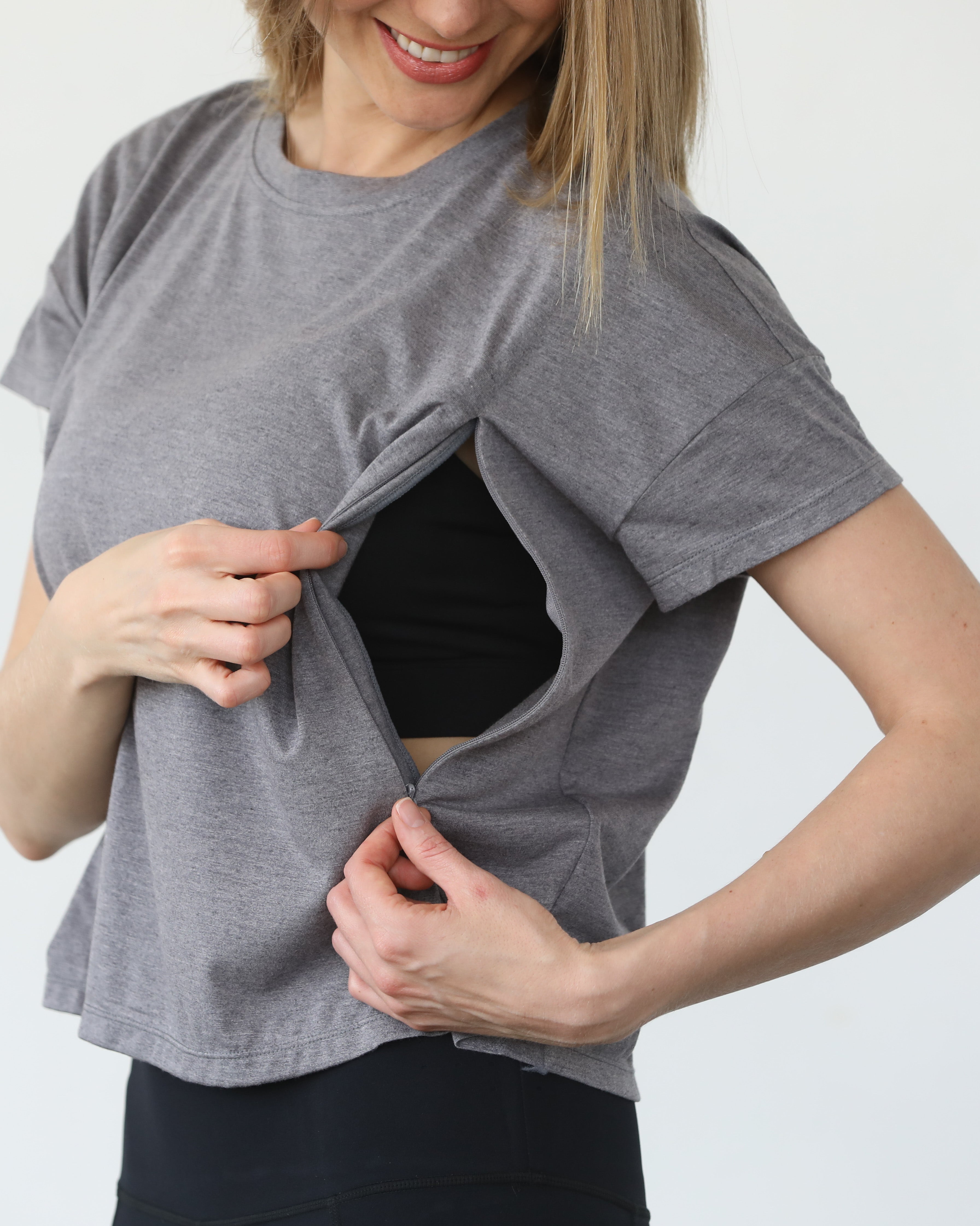 Abigail nursing short sleeve, gray, sweat and milk