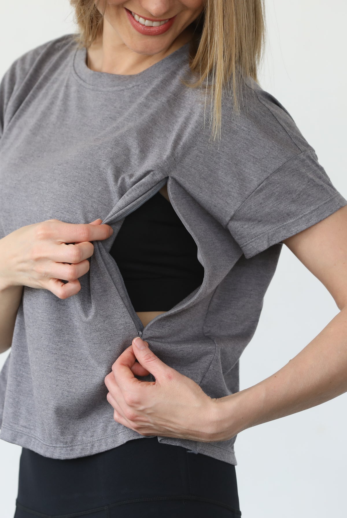 Abigail nursing short sleeve, gray, sweat and milk