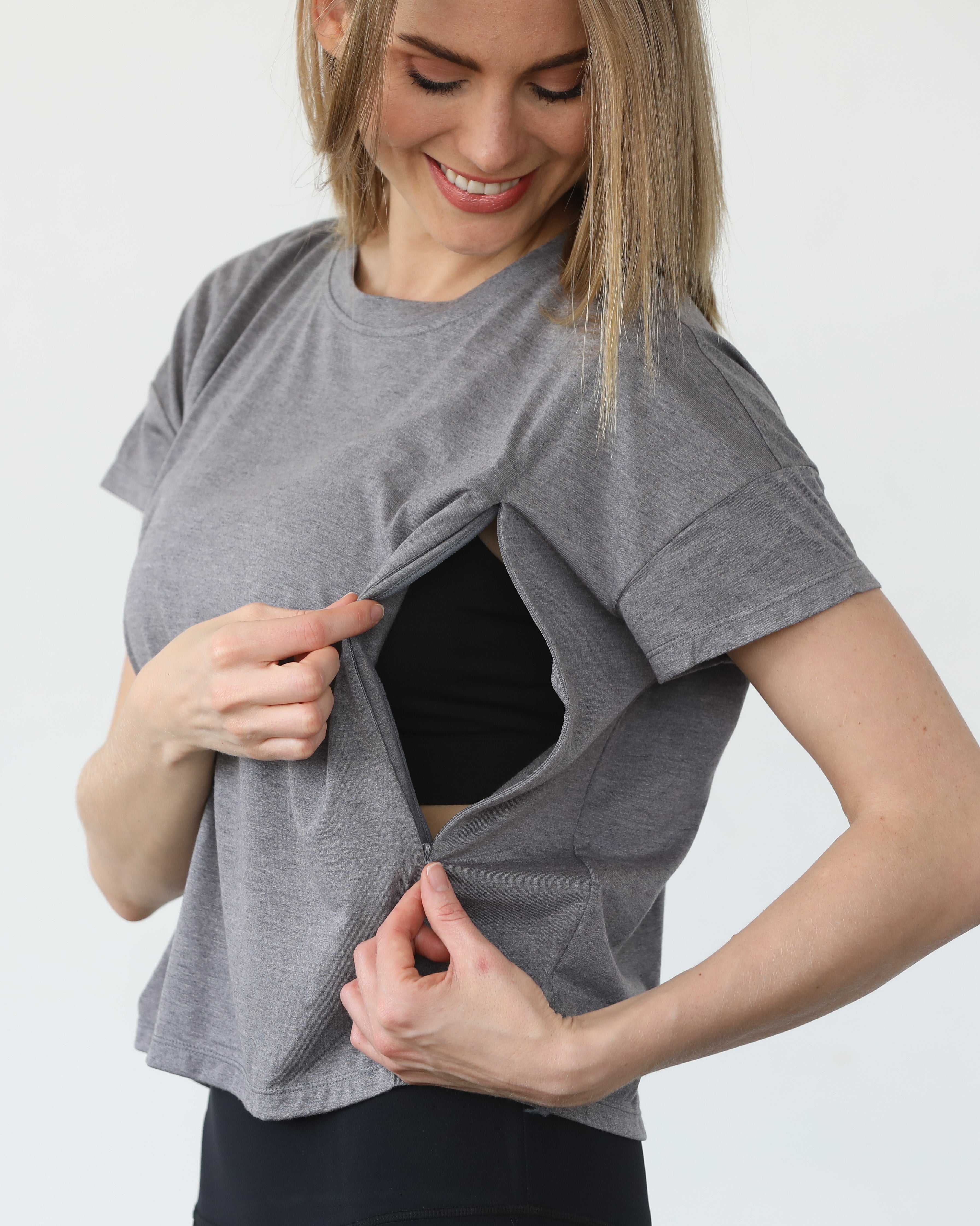 Abigail nursing short sleeve, gray, sweat and milk
