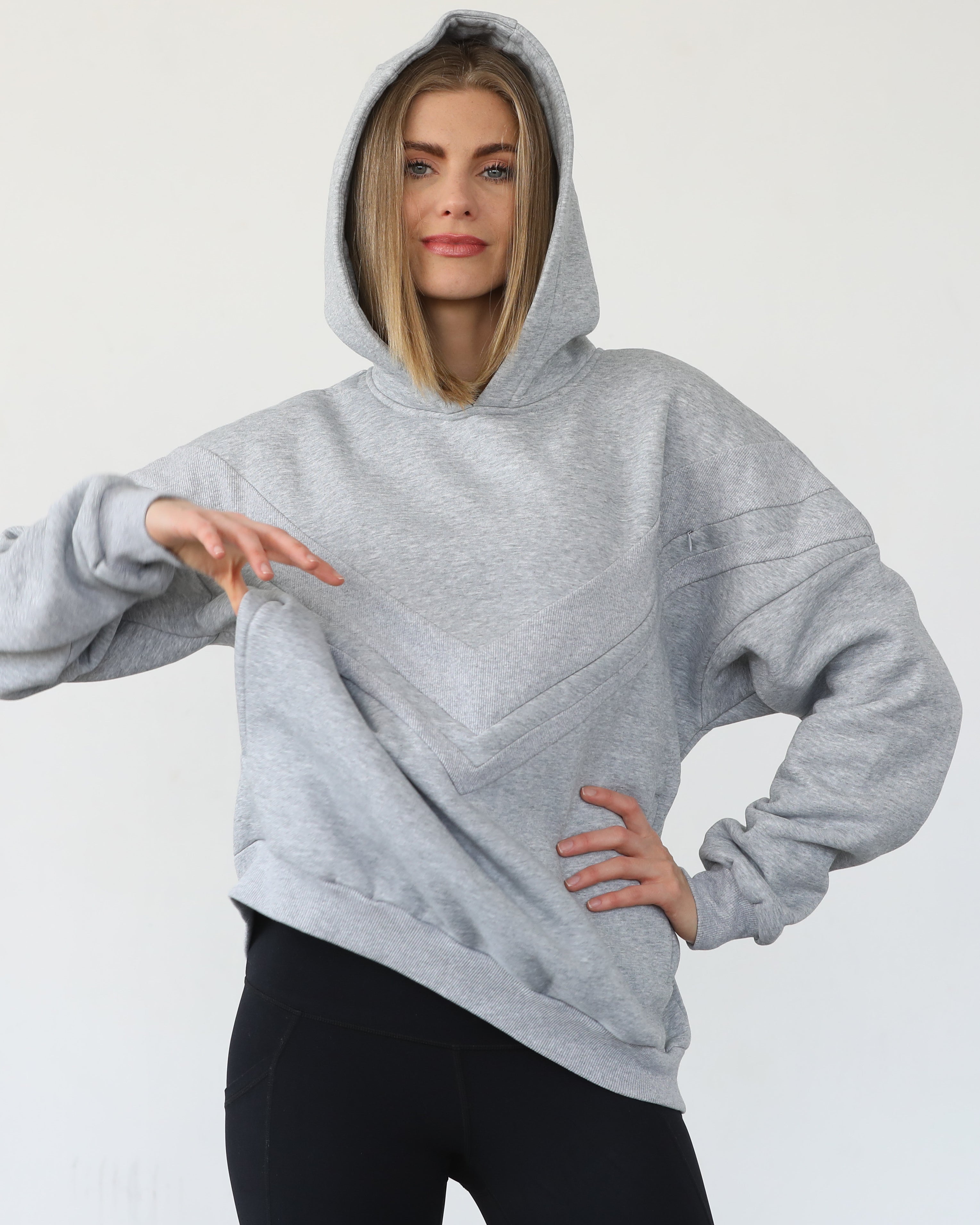 Isabella nursing and pregnancy hoodie, heather gray, sweat and milk