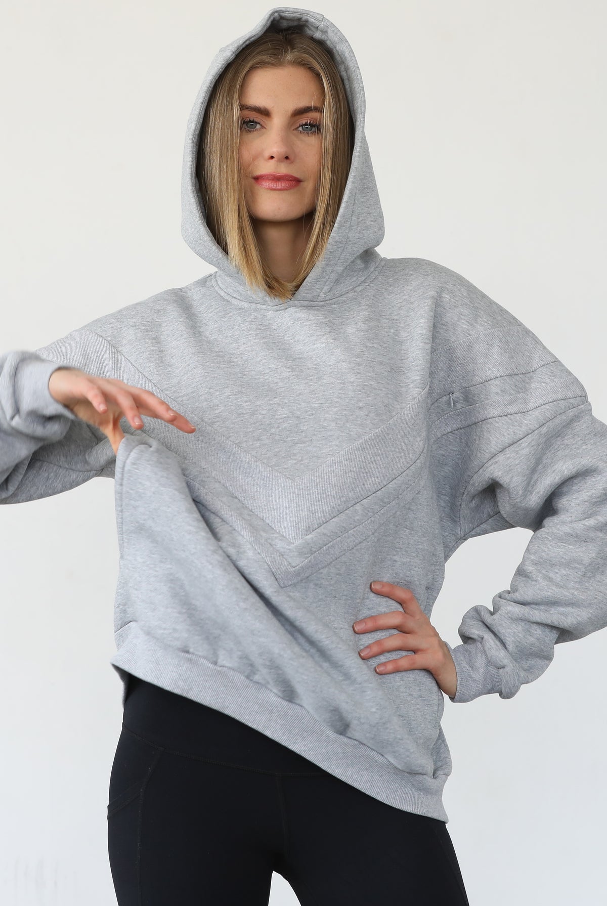 Isabella nursing and pregnancy hoodie, heather gray, sweat and milk