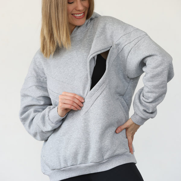 Isabella Ultra Soft Oversized Nursing & Pregnancy Hoodie (Noir) in Heather Grey