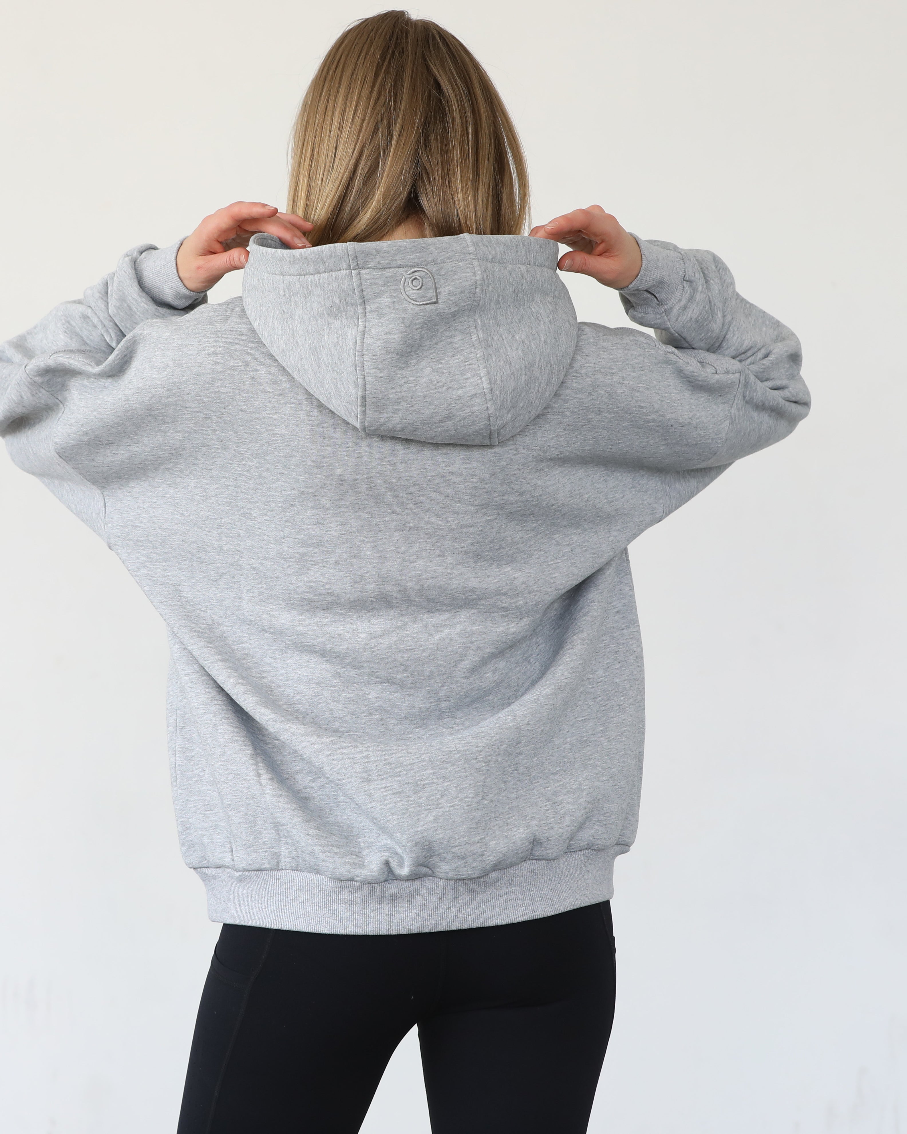 Isabella nursing and pregnancy hoodie, heather gray, sweat and milk