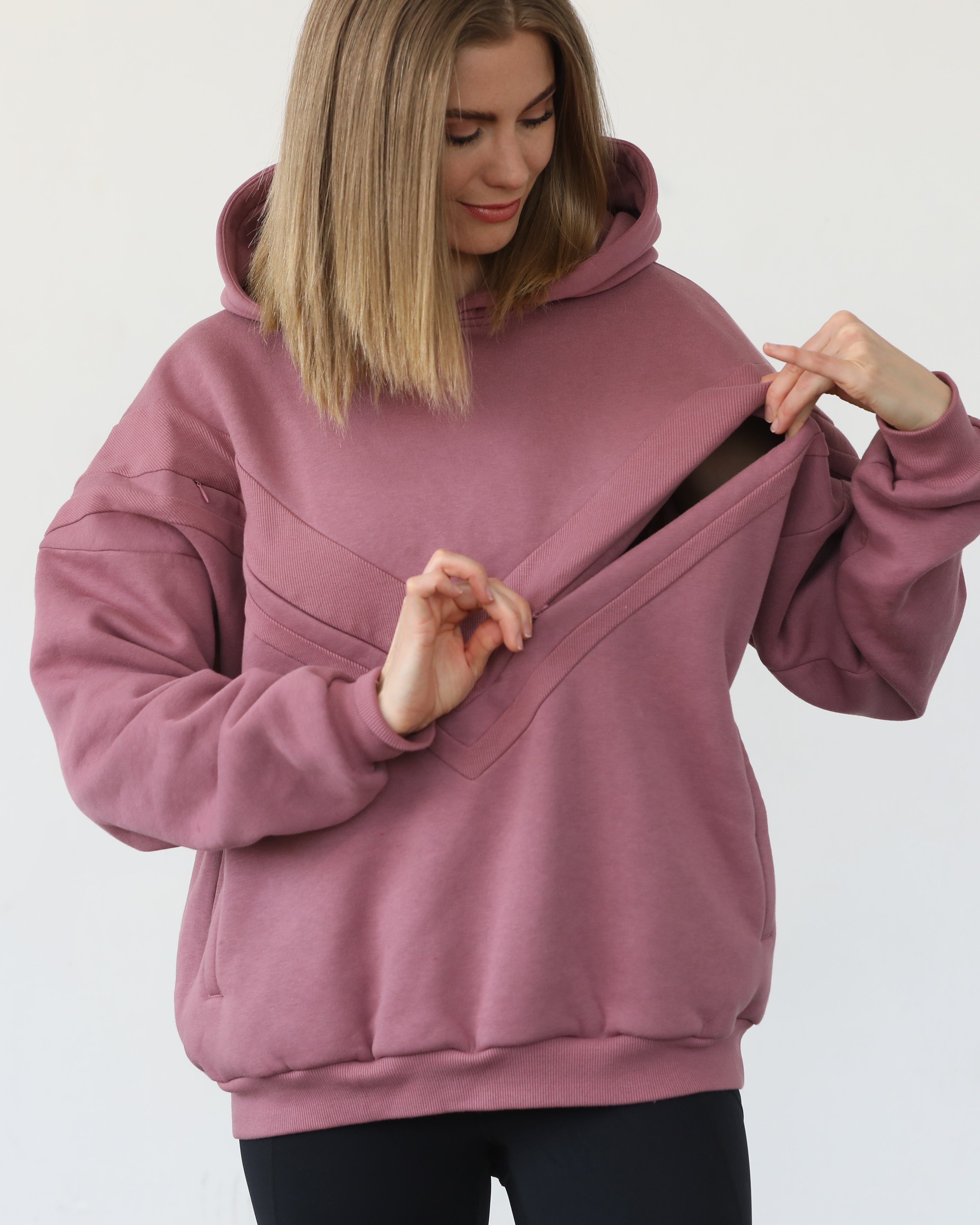 Isabella nursing and pregnancy hoodie, sweat and milk, mauve smoke