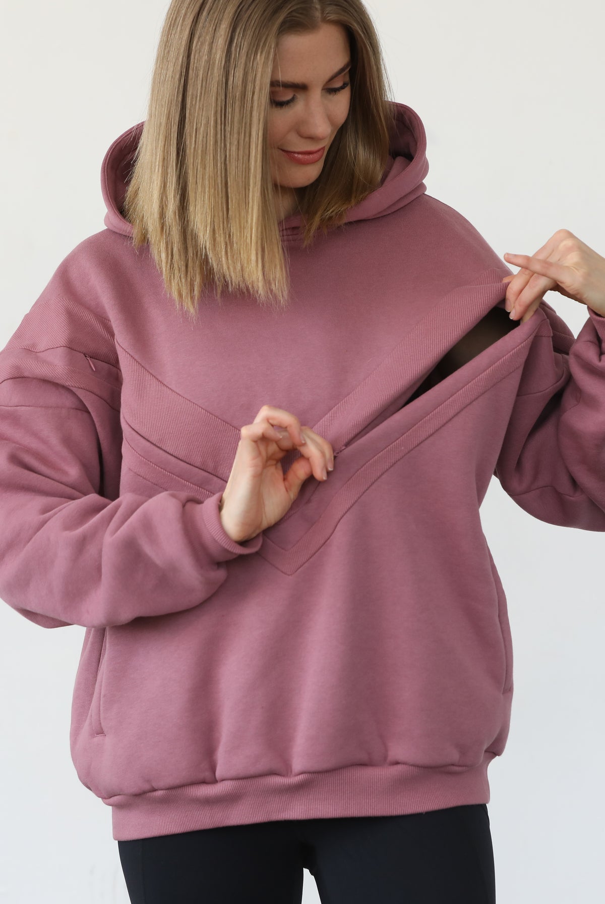 Isabella nursing and pregnancy hoodie, sweat and milk, mauve smoke