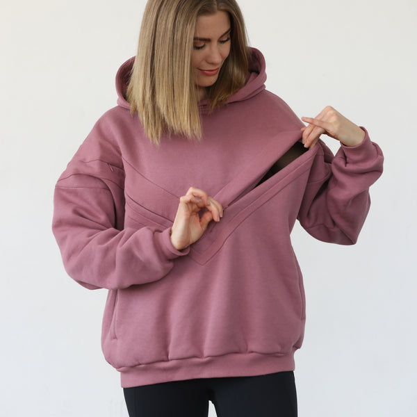 Isabella Ultra Soft Oversized Nursing & Pregnancy Hoodie (Noir) in Mauve Smoke