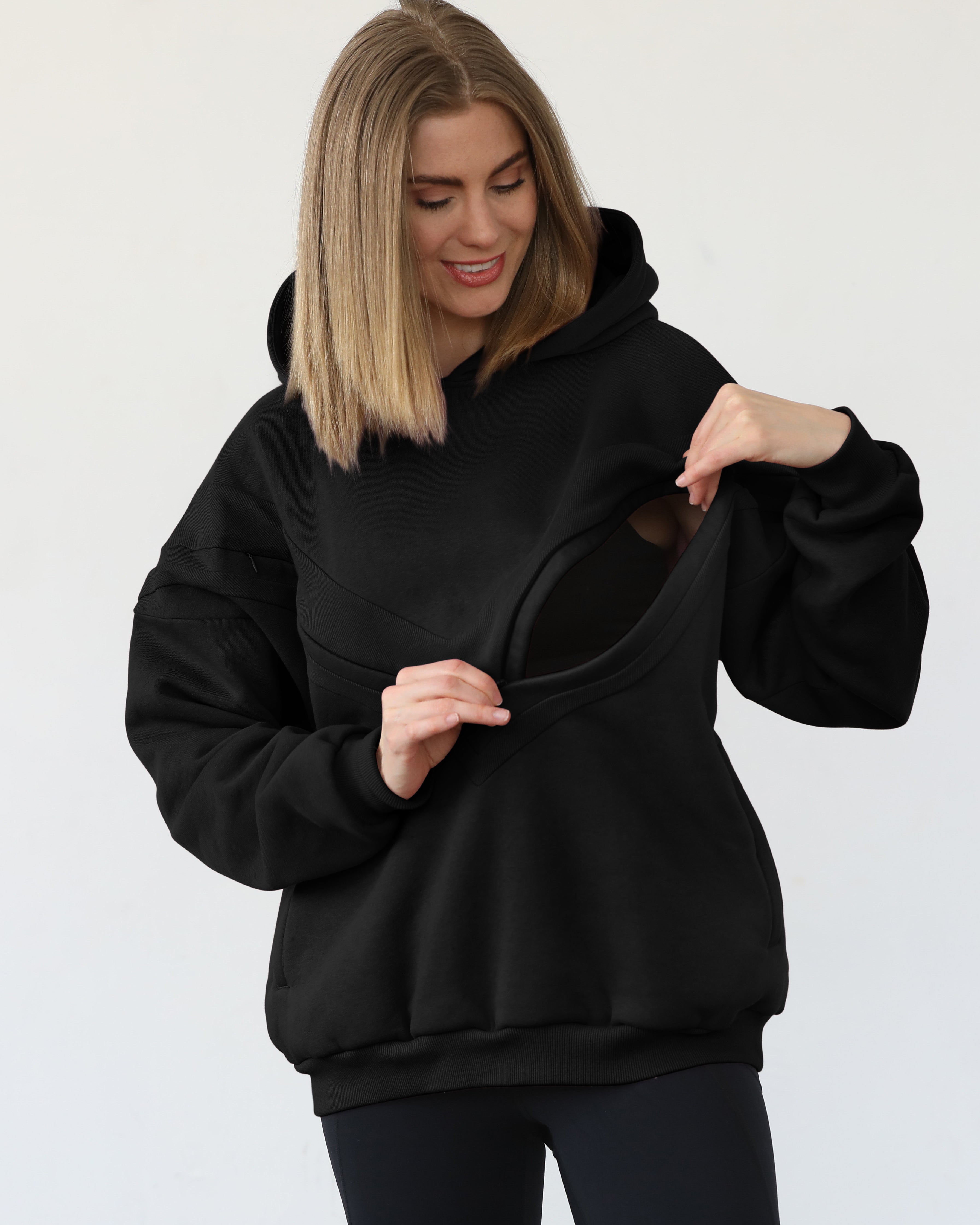 Isabella nursing and pregnancy hoodie, noir, sweat and milk