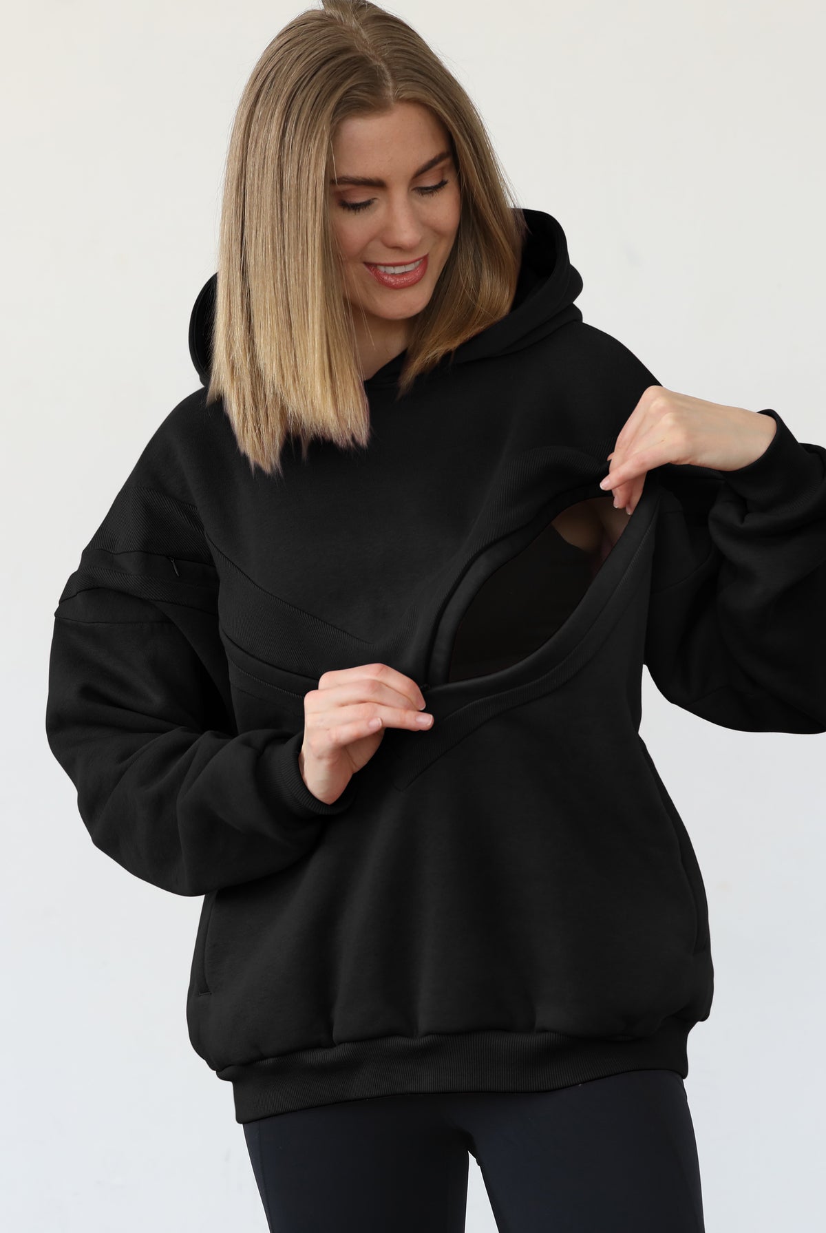 Isabella nursing and pregnancy hoodie, noir, sweat and milk