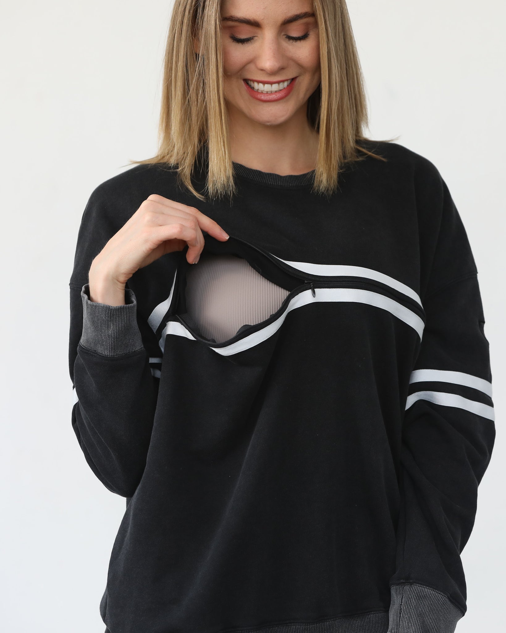 slouchy oversized nursing sweatshirt, sweat and milk
