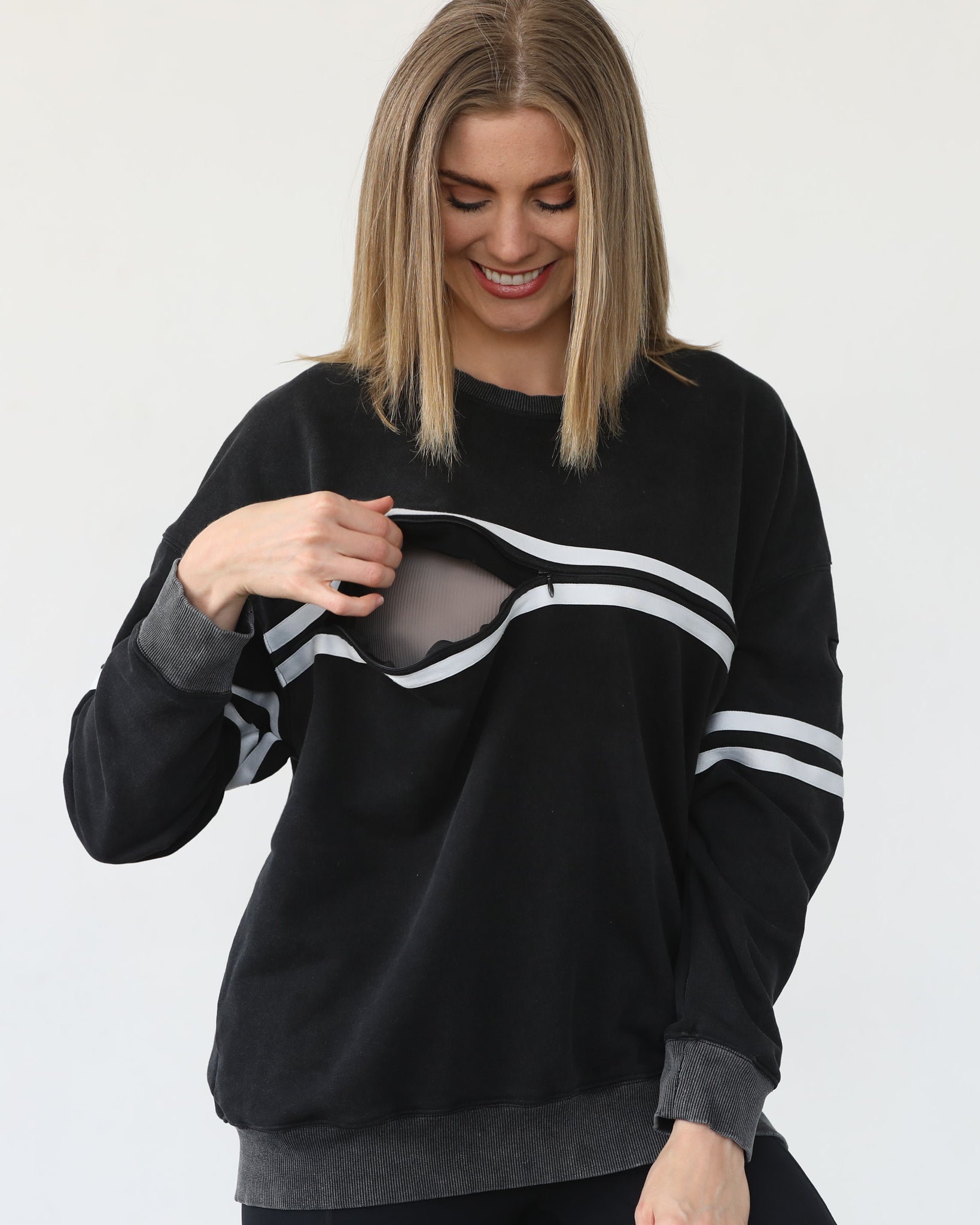 slouchy oversized nursing sweatshirt, sweat and milk