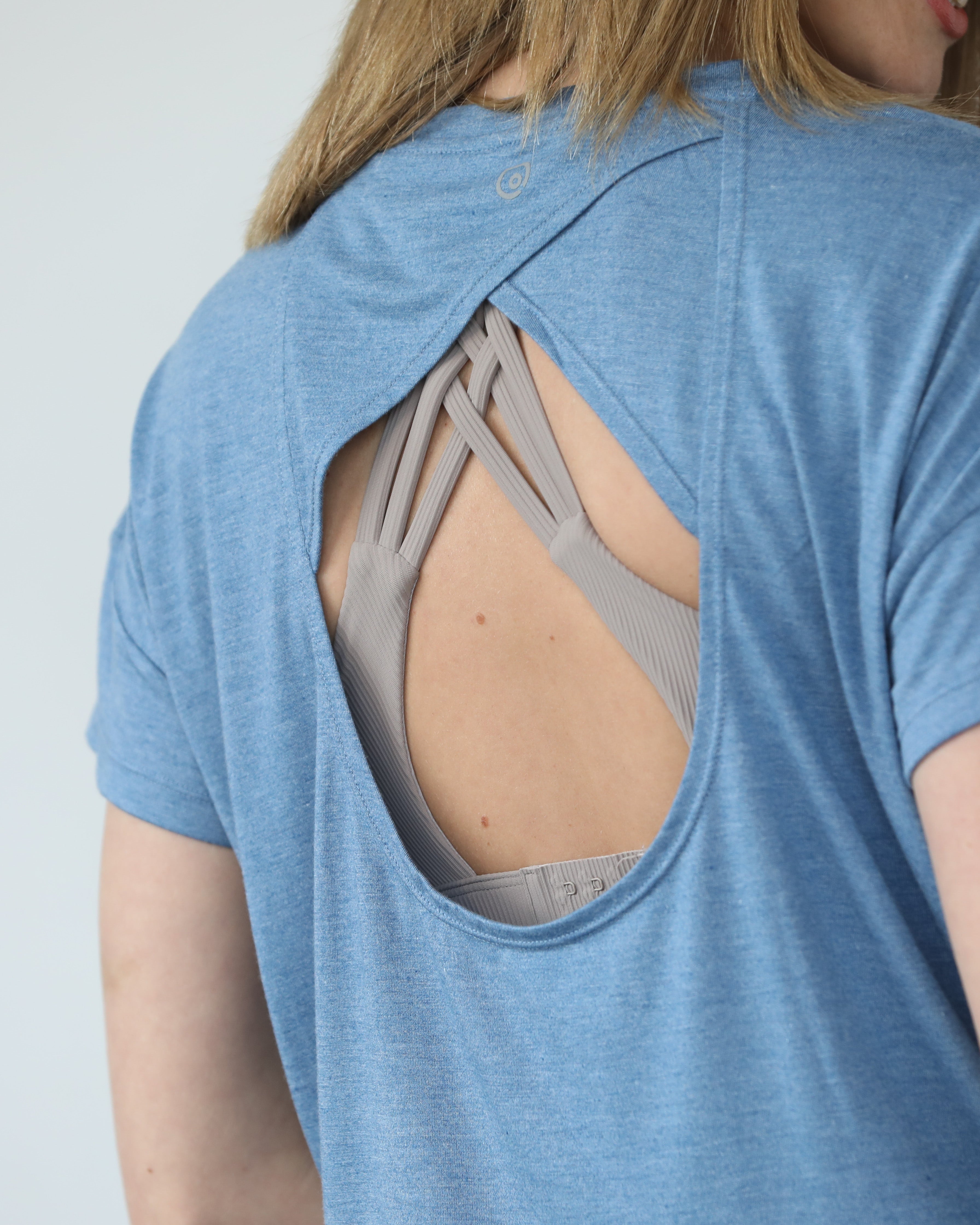 Abigail nursing short sleeve top, pacific blue, sweat and milk