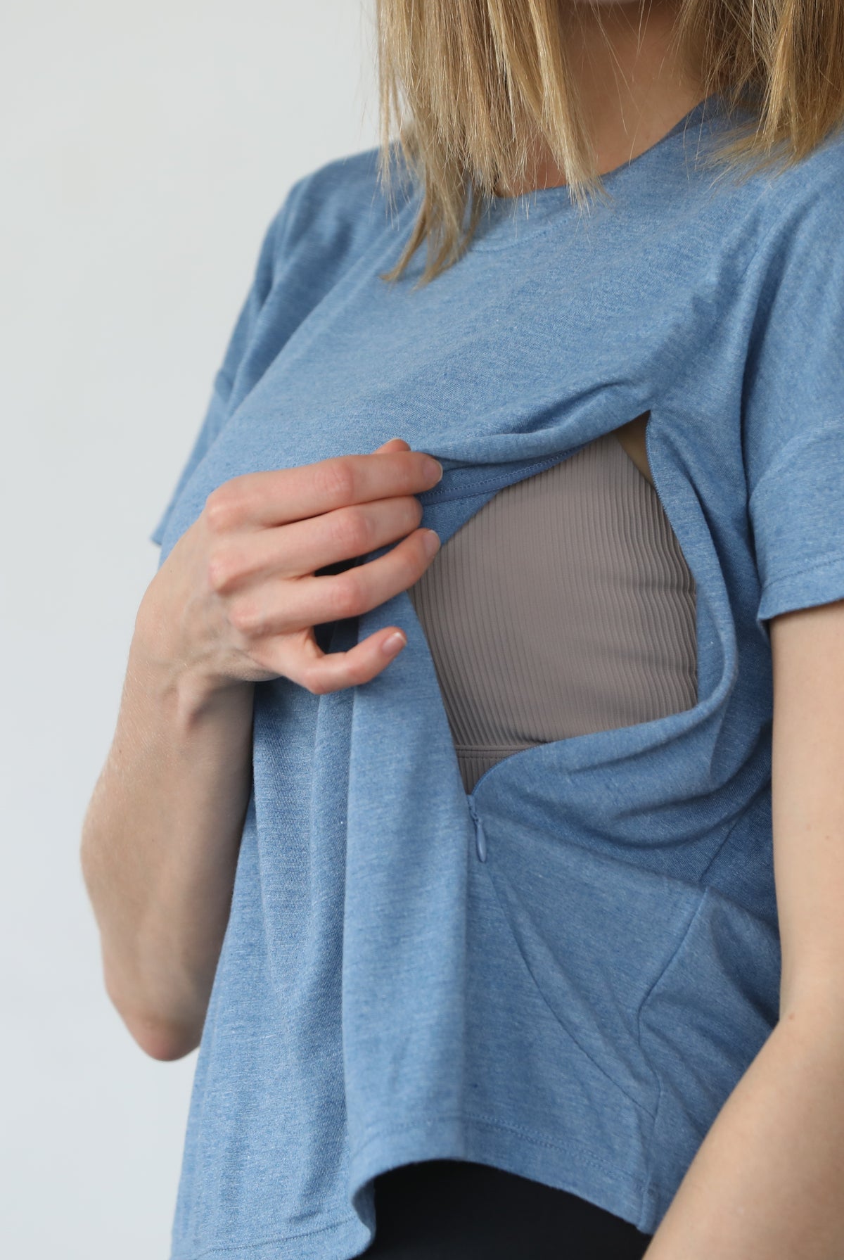 Abigail nursing short sleeve top, pacific blue, sweat and milk