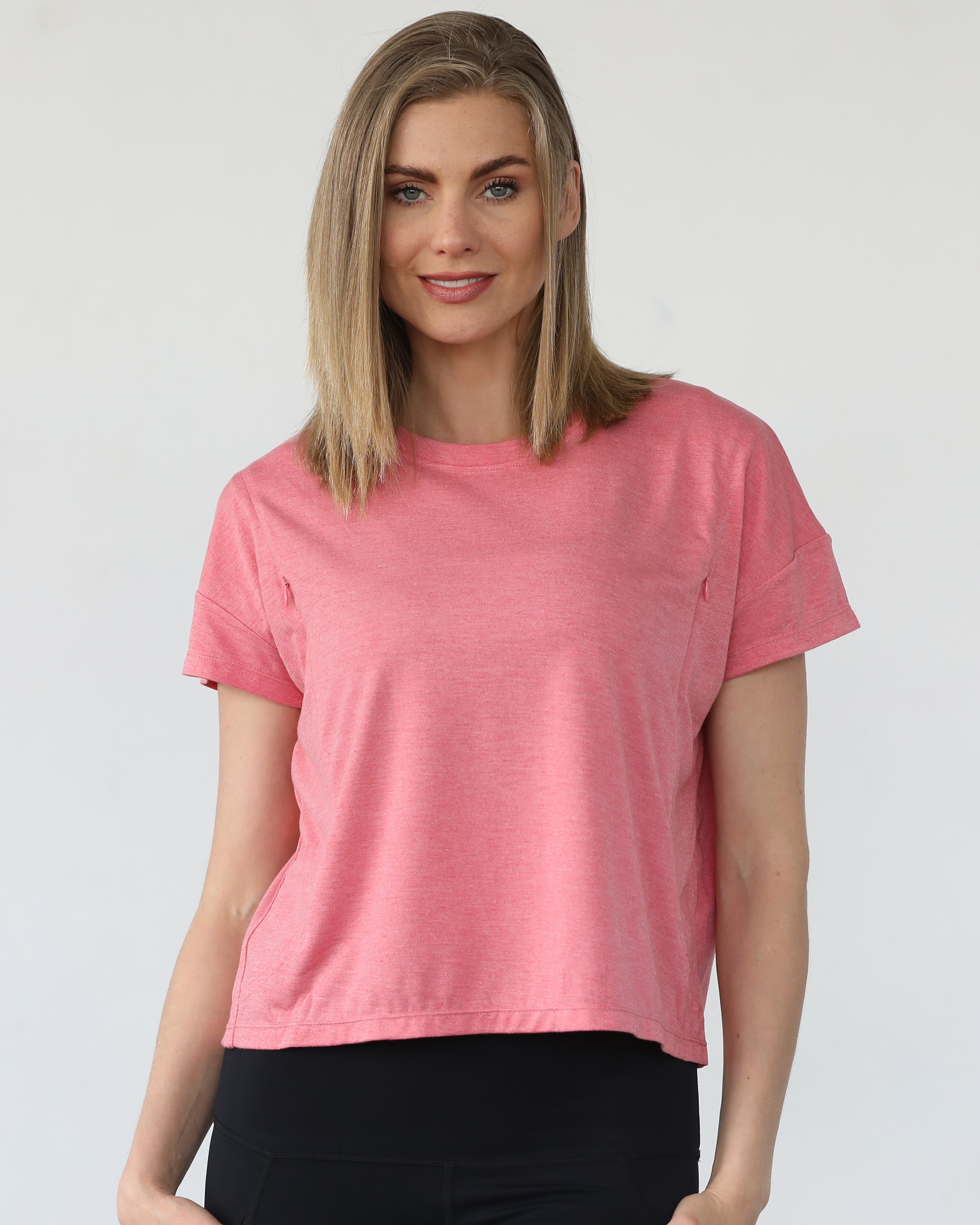 Abigail nursing short sleeve top, sugar coral, sweat and milk