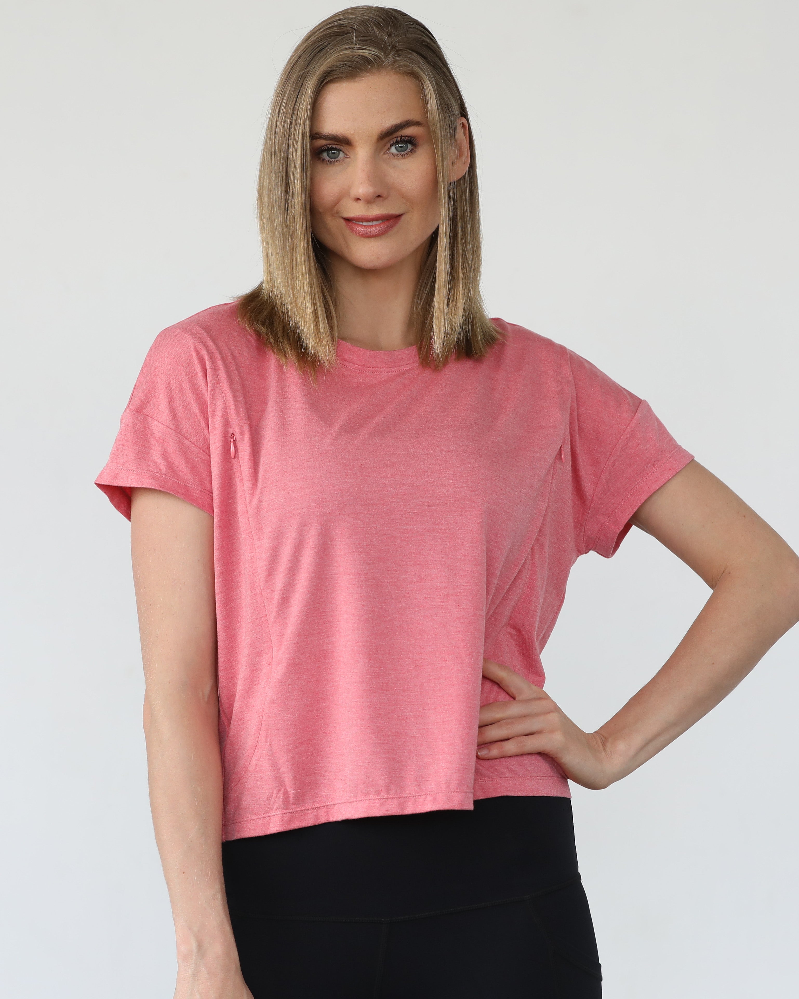 Abigail nursing short sleeve top, sugar coral, sweat and milk