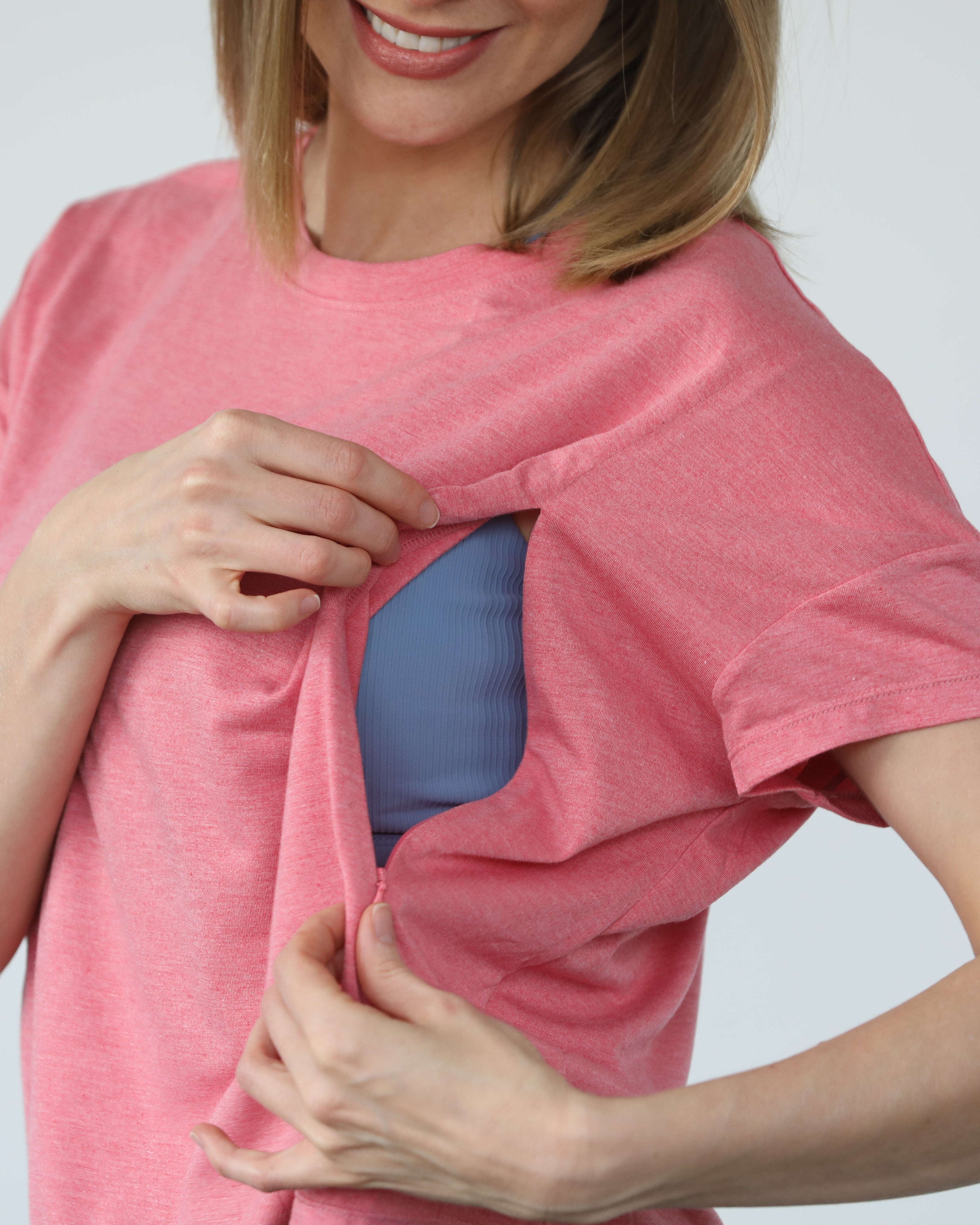 Abigail nursing short sleeve top, sugar coral, sweat and milk