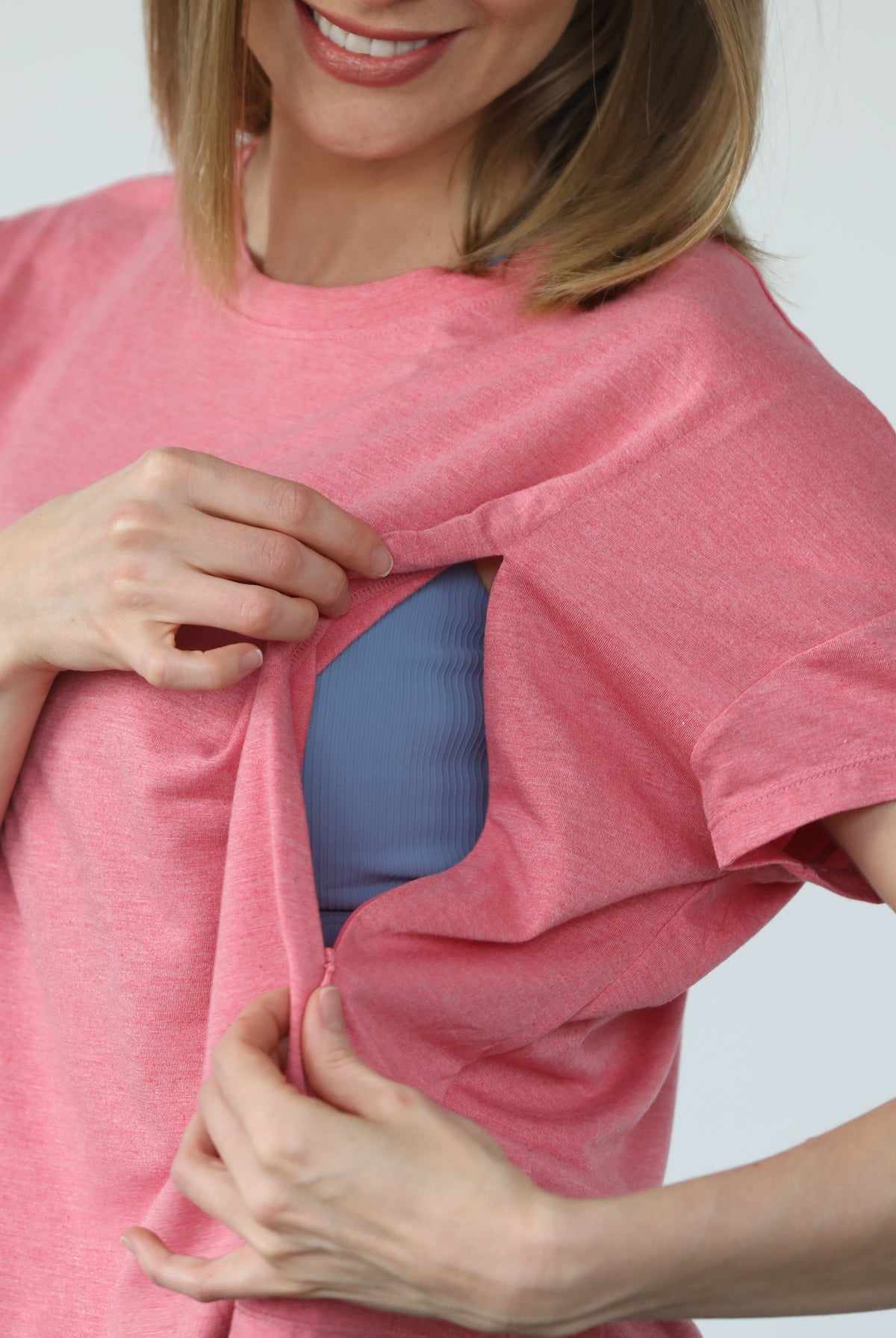 Abigail nursing short sleeve top, sugar coral, sweat and milk