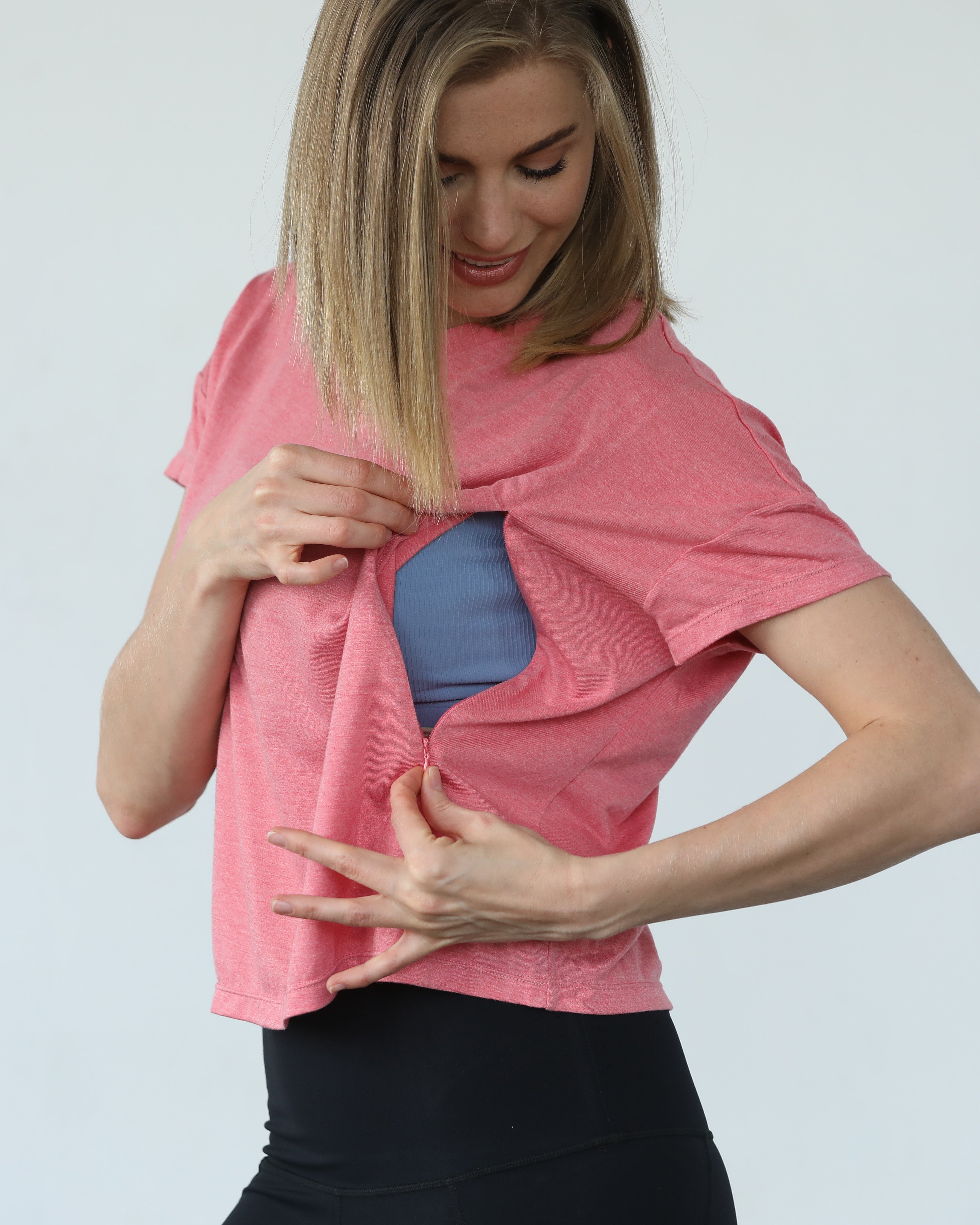 Abigail nursing short sleeve top, sugar coral, sweat and milk