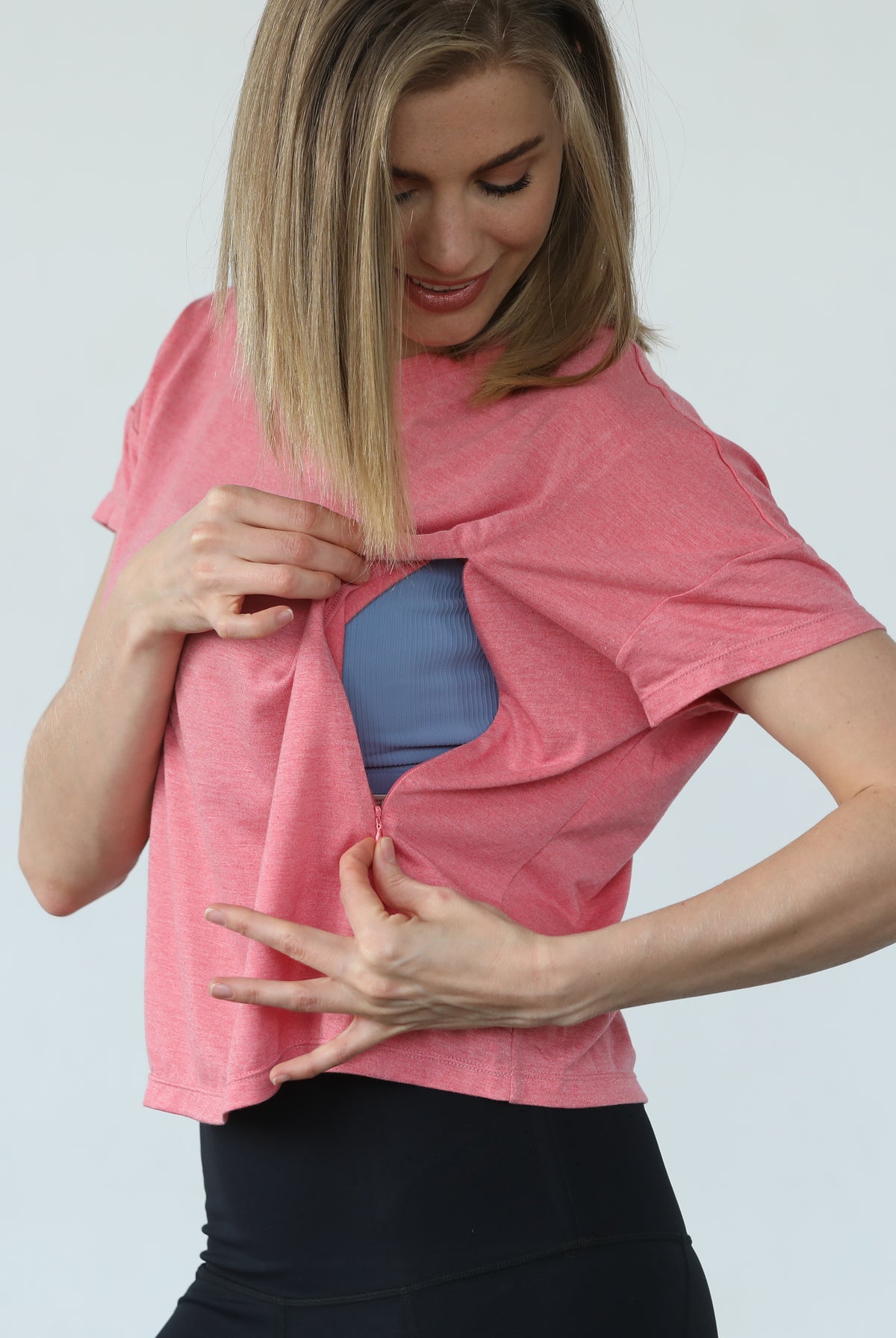 Abigail nursing short sleeve top, sugar coral, sweat and milk
