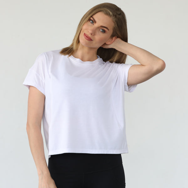 Abigail Organic Cotton Short Sleeve Nursing T-Shirt (Pine) in Blanc