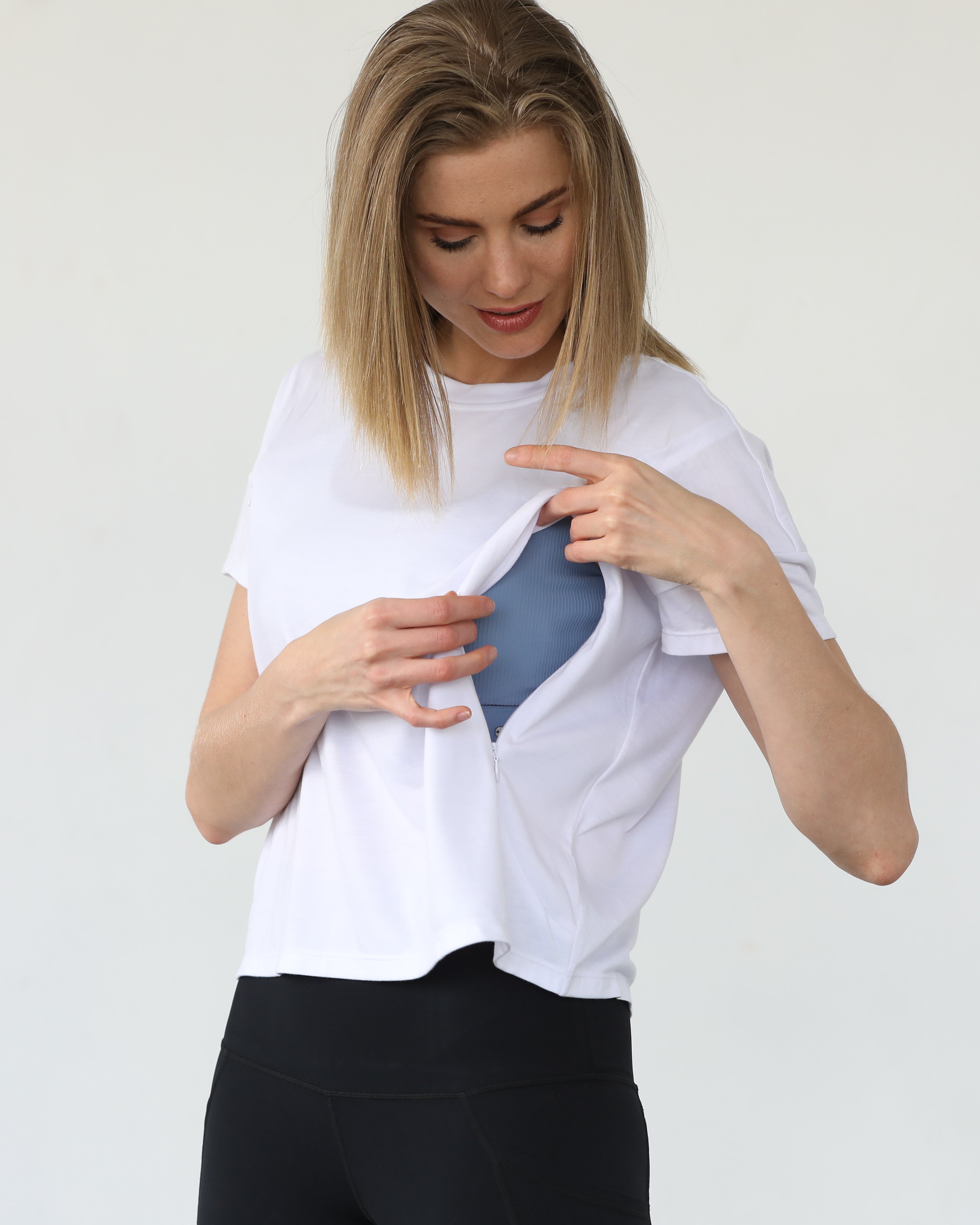 Abigail nursing short sleeve, white, sweat and milk