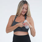Chloe 4 high impact nursing sports bra, houndstooth, big chested, sweat and milk