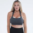 Chloe 4 high impact nursing sports bra, houndstooth, big chested, sweat and milk