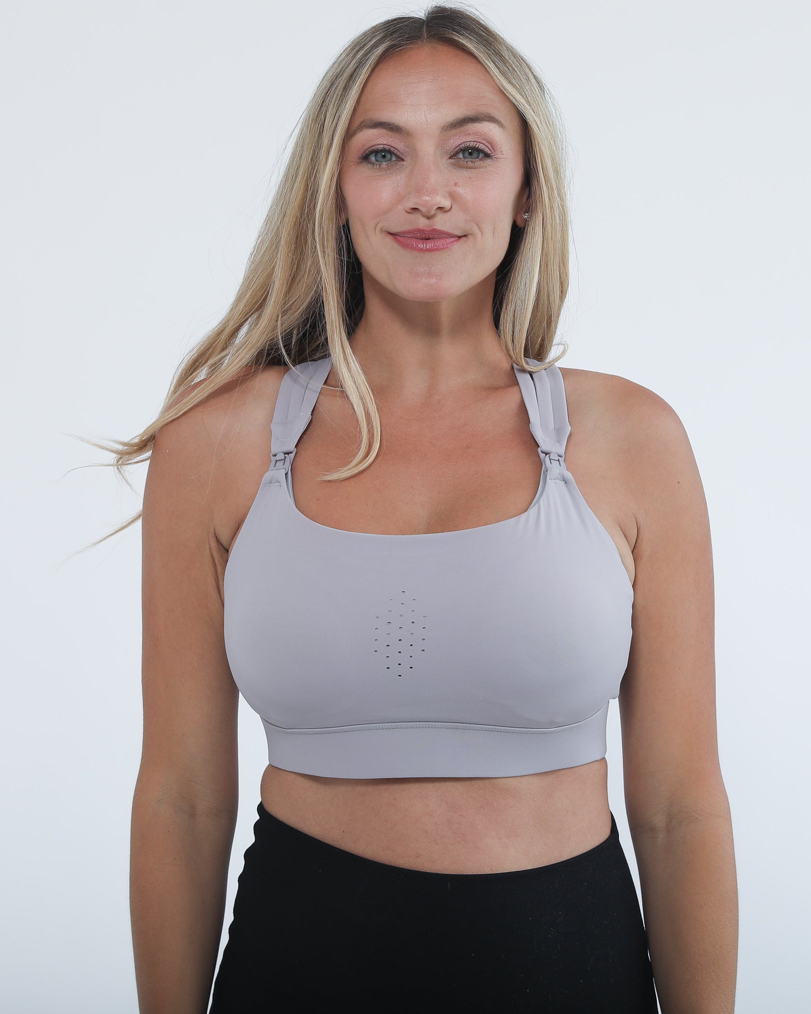 Chloe 4 Running Nursing Sports bra, high impact, grey, sweat and milk