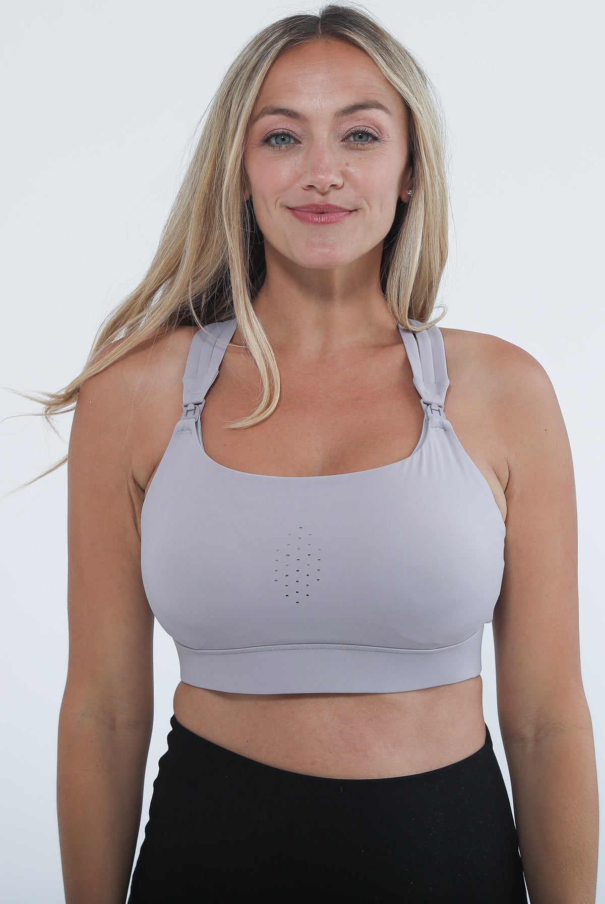 Chloe 4 Running Nursing Sports bra, high impact, grey, sweat and milk