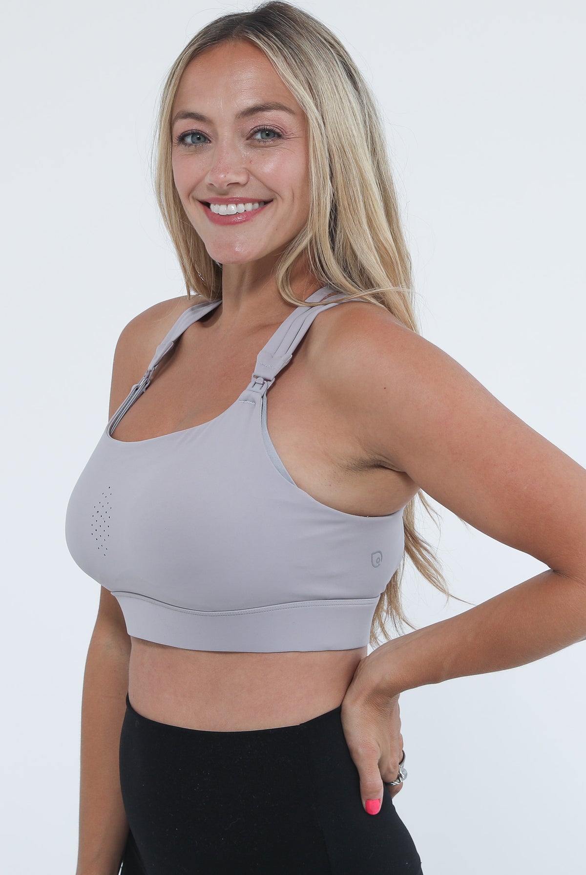 Chloe 4 Running Nursing Sports bra, high impact, grey, sweat and milk