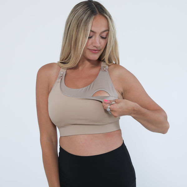 Venice High Impact Full Coverage Nursing Sports Bra (Dark Chocolate) in Chai