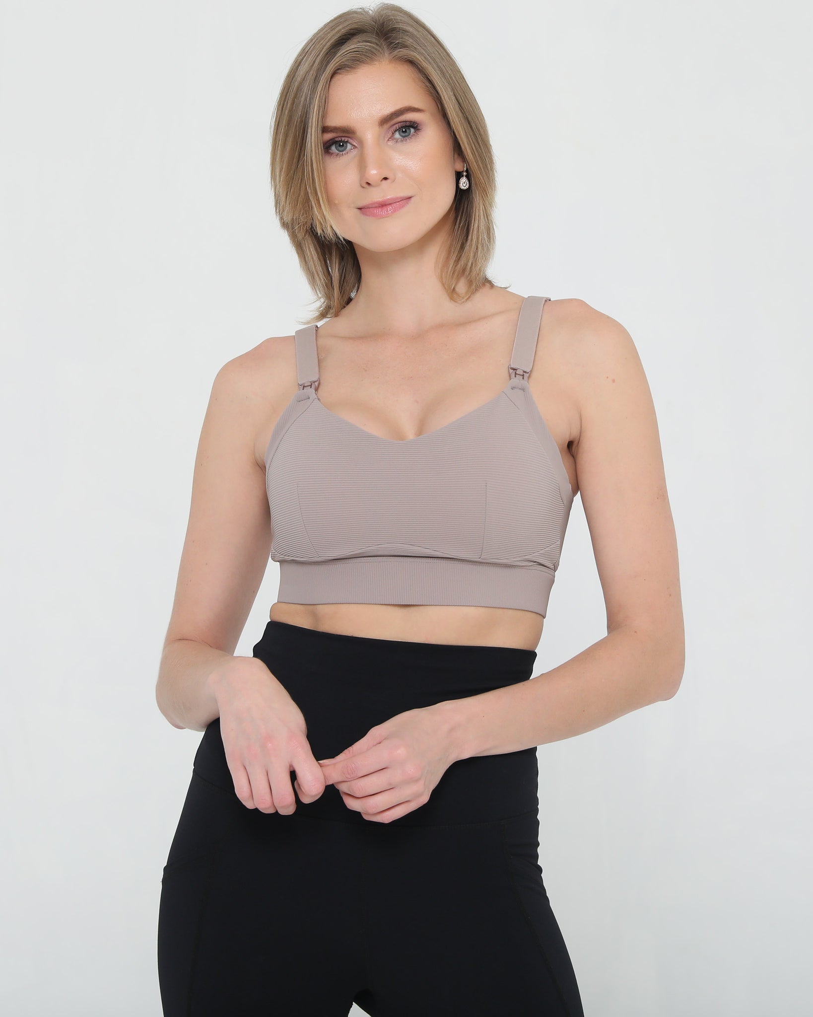 High impact nursing and pumping sports bra, sewn-in upcs