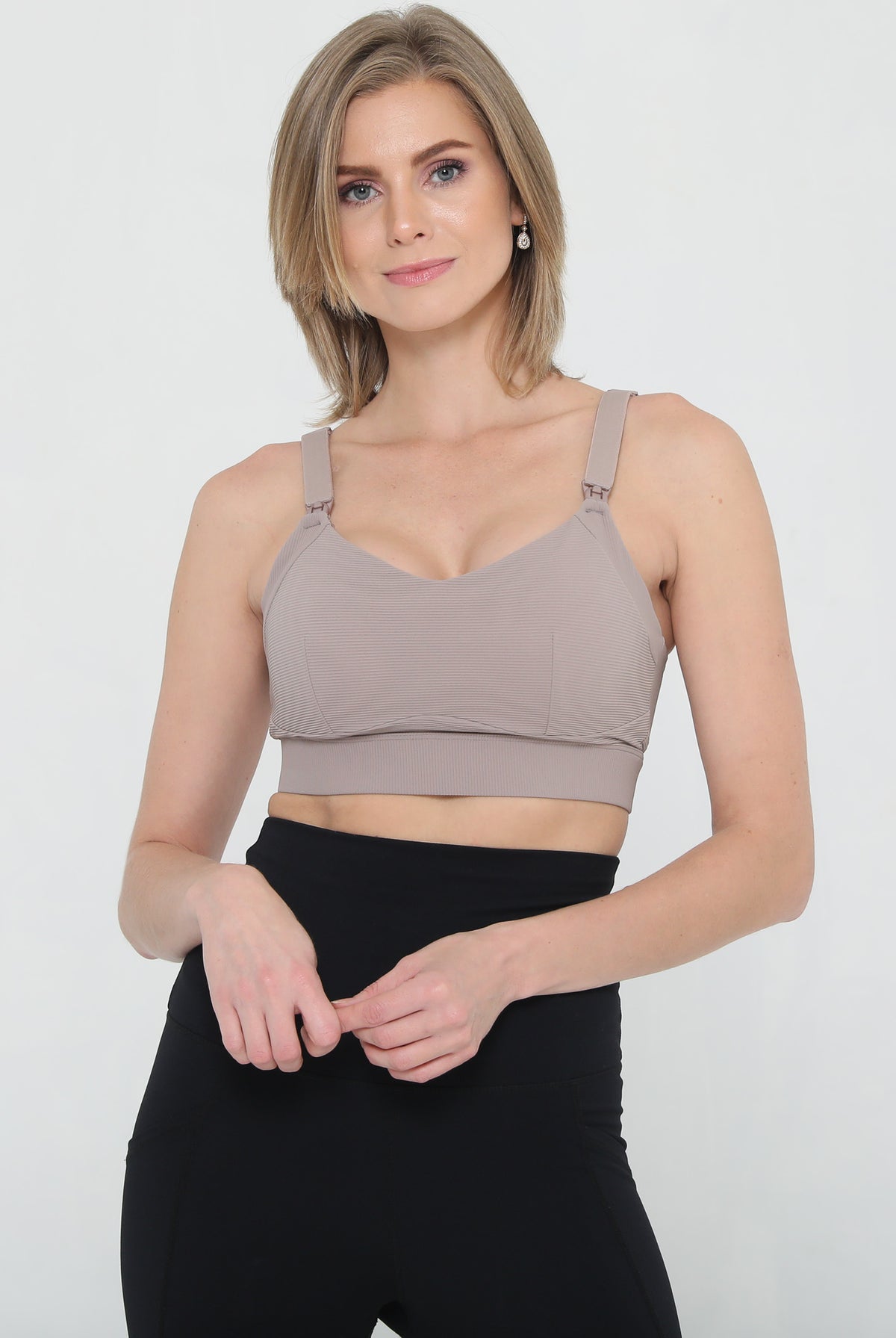 High impact nursing and pumping sports bra, sewn-in upcs