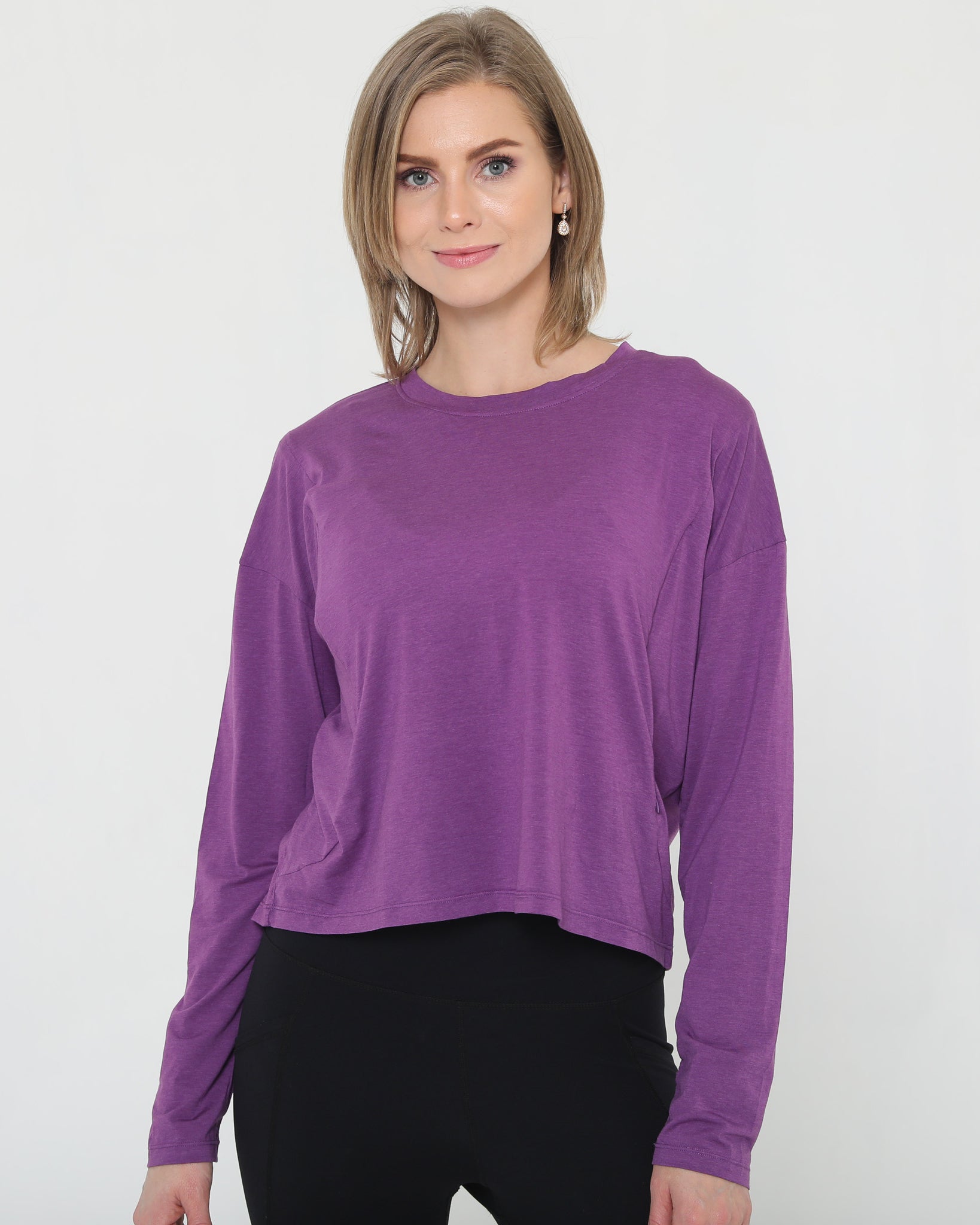Soft stylish crop long sleeve nursing top, sweat and milk