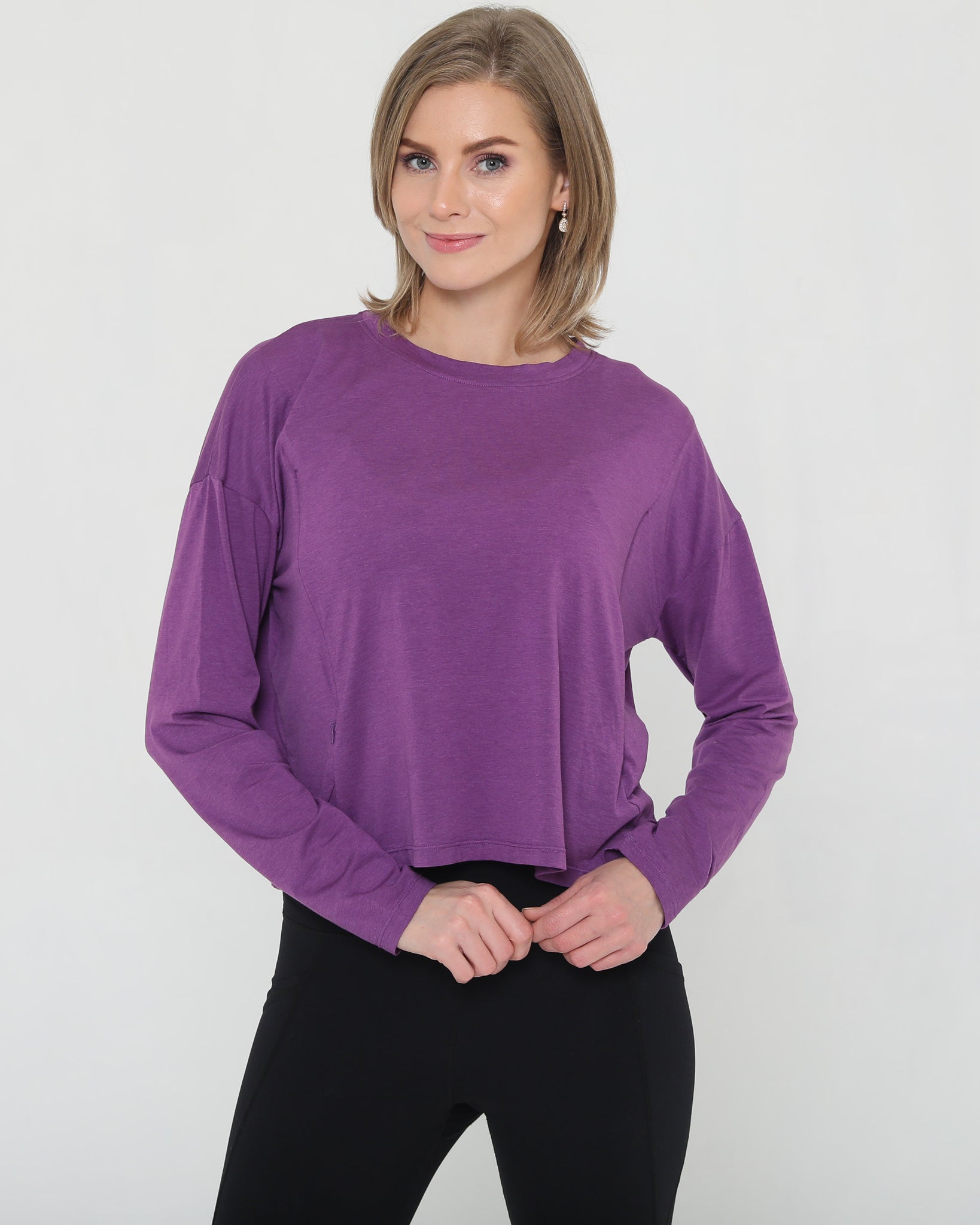 Soft stylish crop long sleeve nursing top, sweat and milk