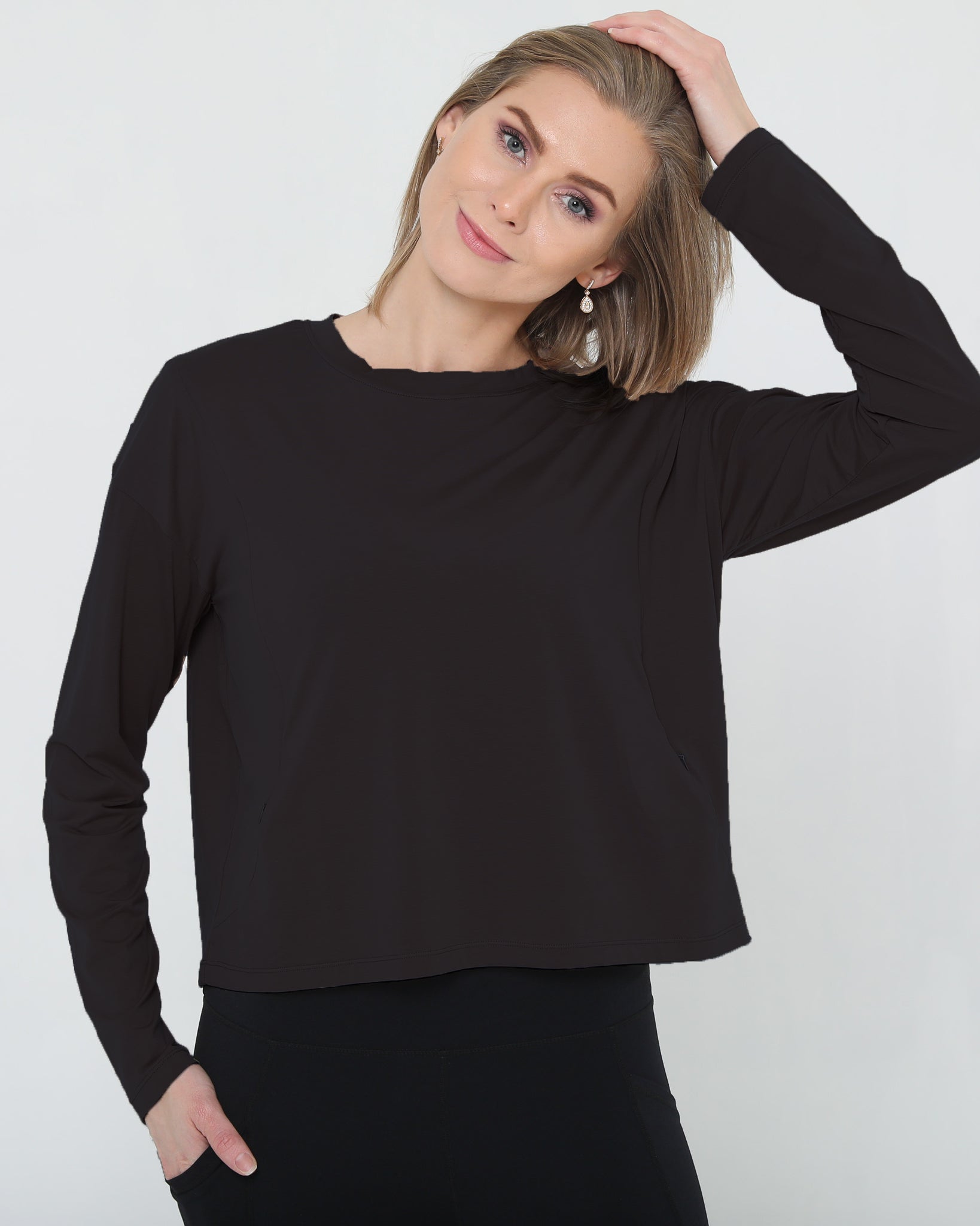 soft long sleeve nursing top crop style, sweat and milk