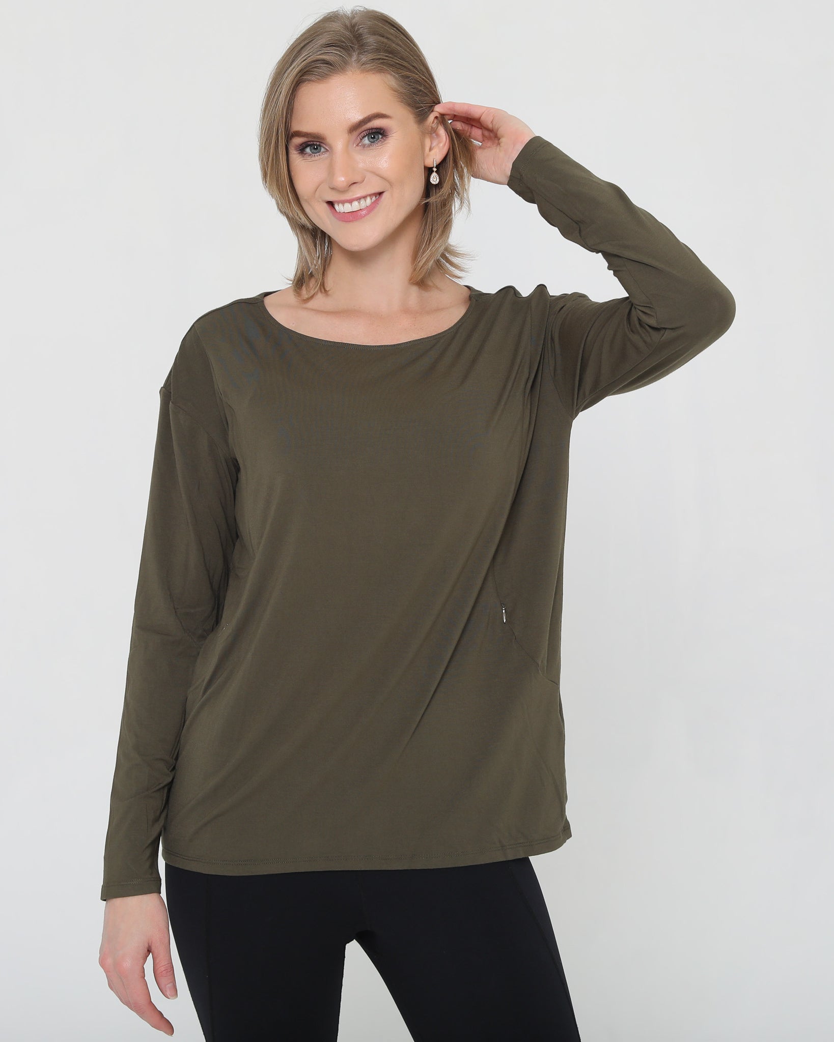Stylish open back nursing top long sleeve, loose fit, Sweat and Milk