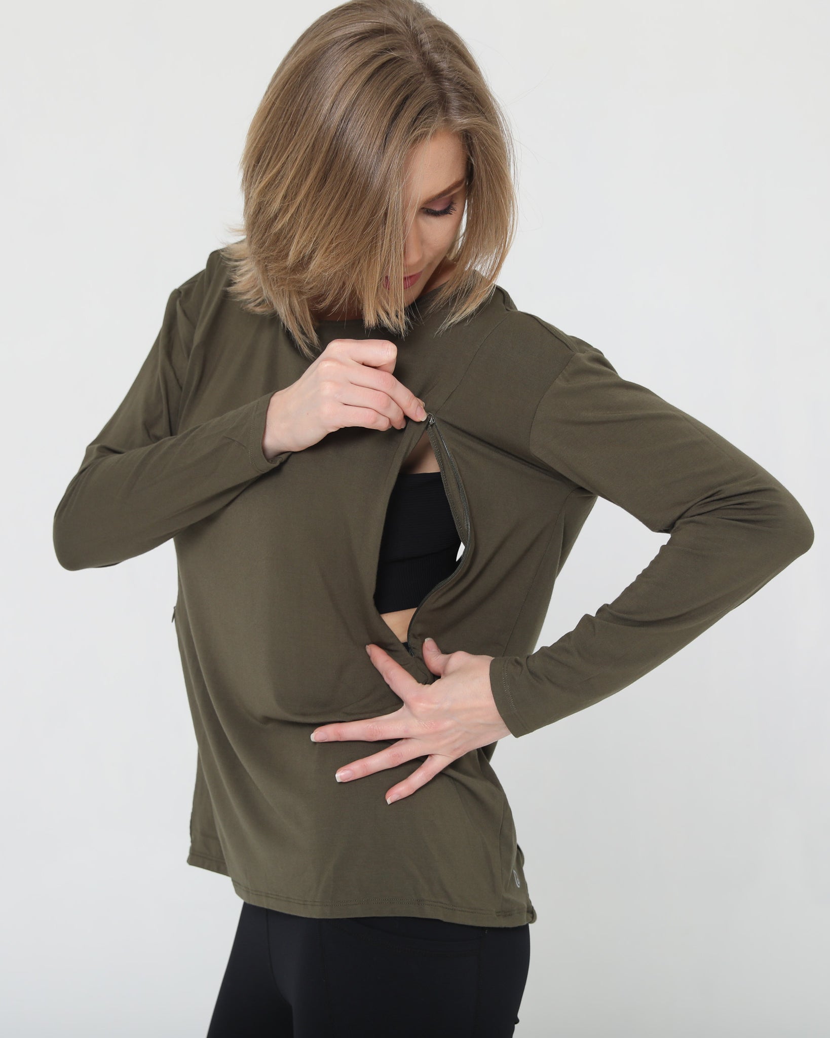 Stylish open back nursing top long sleeve, loose fit, Sweat and Milk