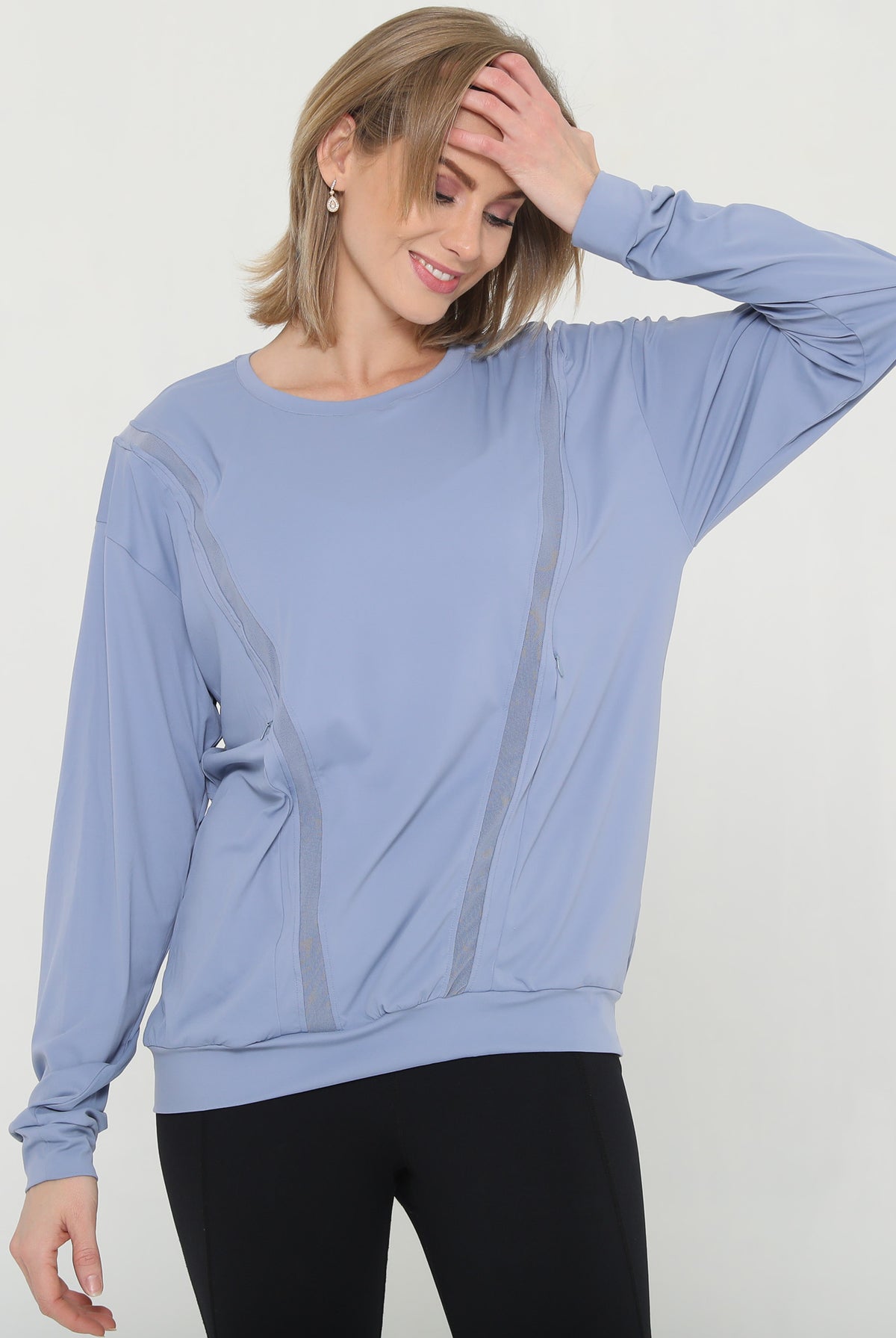 Stylish mesh nursing top long sleeve with zippers, sweat and milk