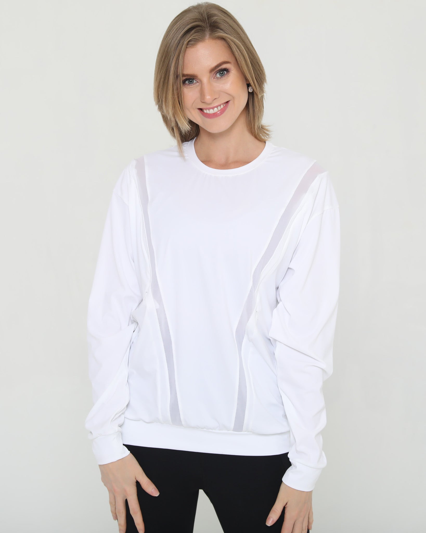 Stylish mesh nursing top long sleeve with zippers, sweat and milk