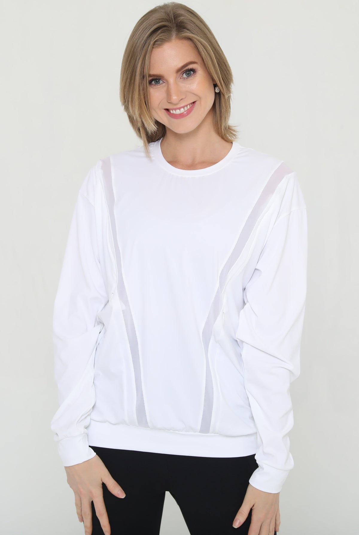 Stylish mesh nursing top long sleeve with zippers, sweat and milk